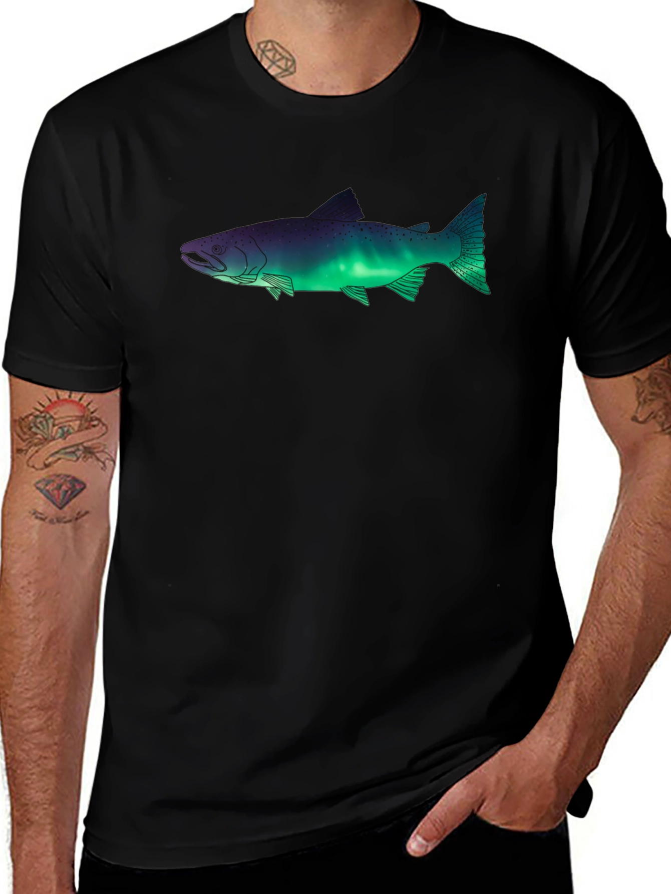 Aurora Borealis Fish Graphic Tee - Black