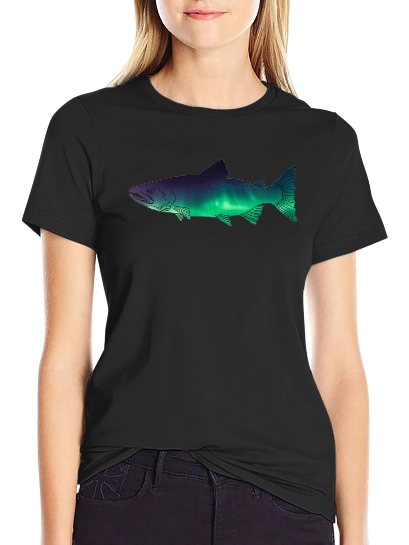 Aurora Borealis Fish Graphic Tee - Black