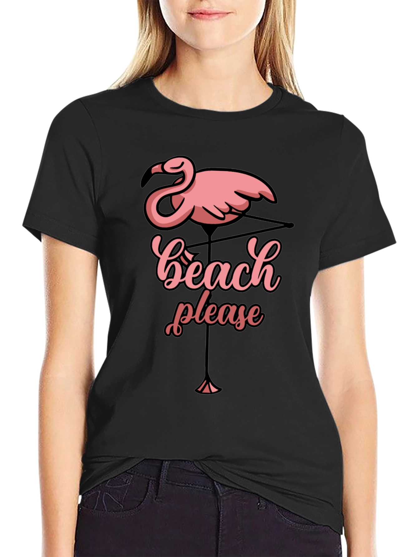 Beach Please Flamingo Graphic T-Shirt