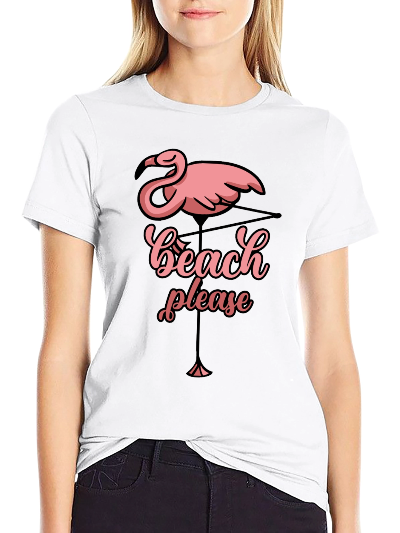 Beach Please Flamingo Graphic T-Shirt