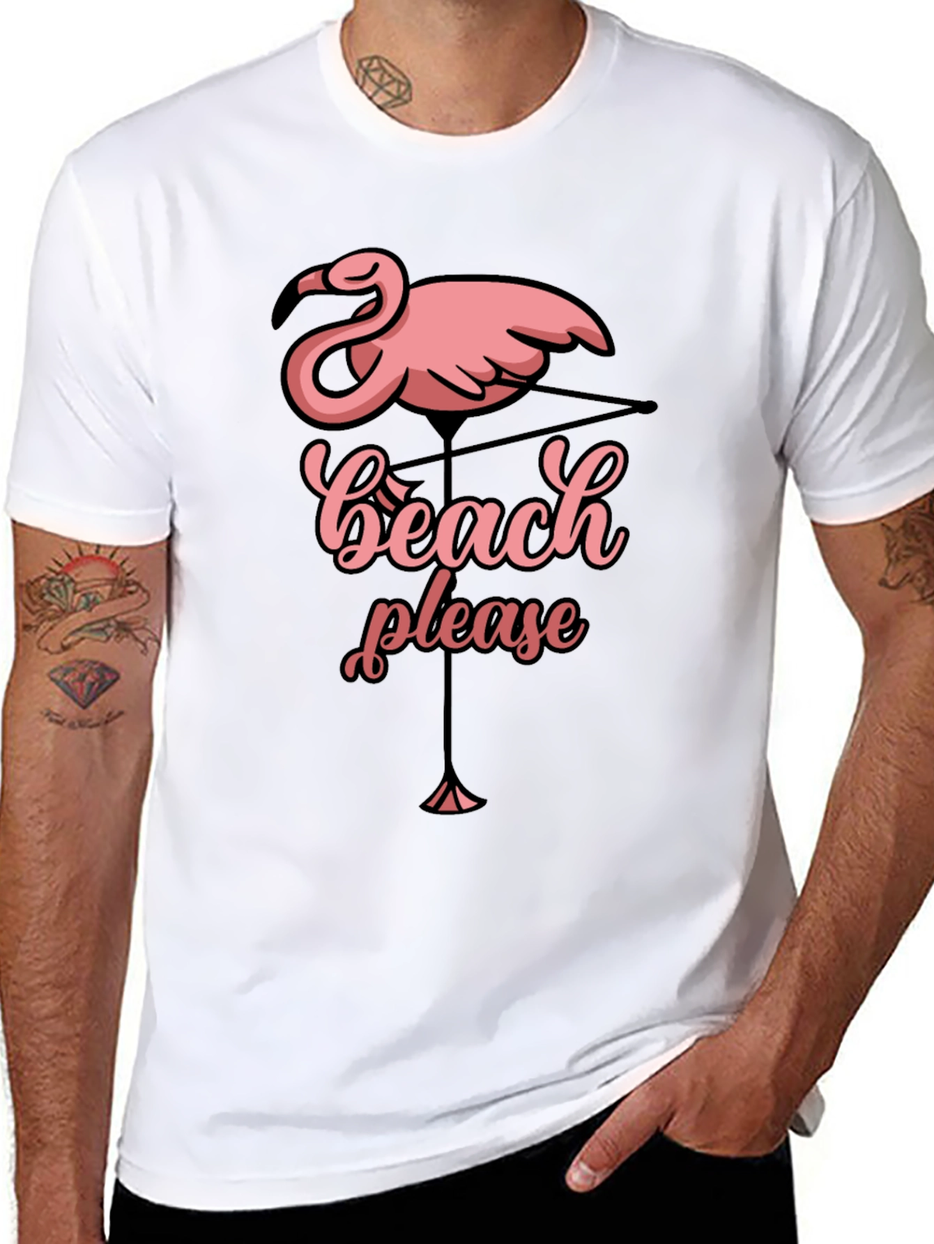 Beach Please Flamingo Graphic T-Shirt