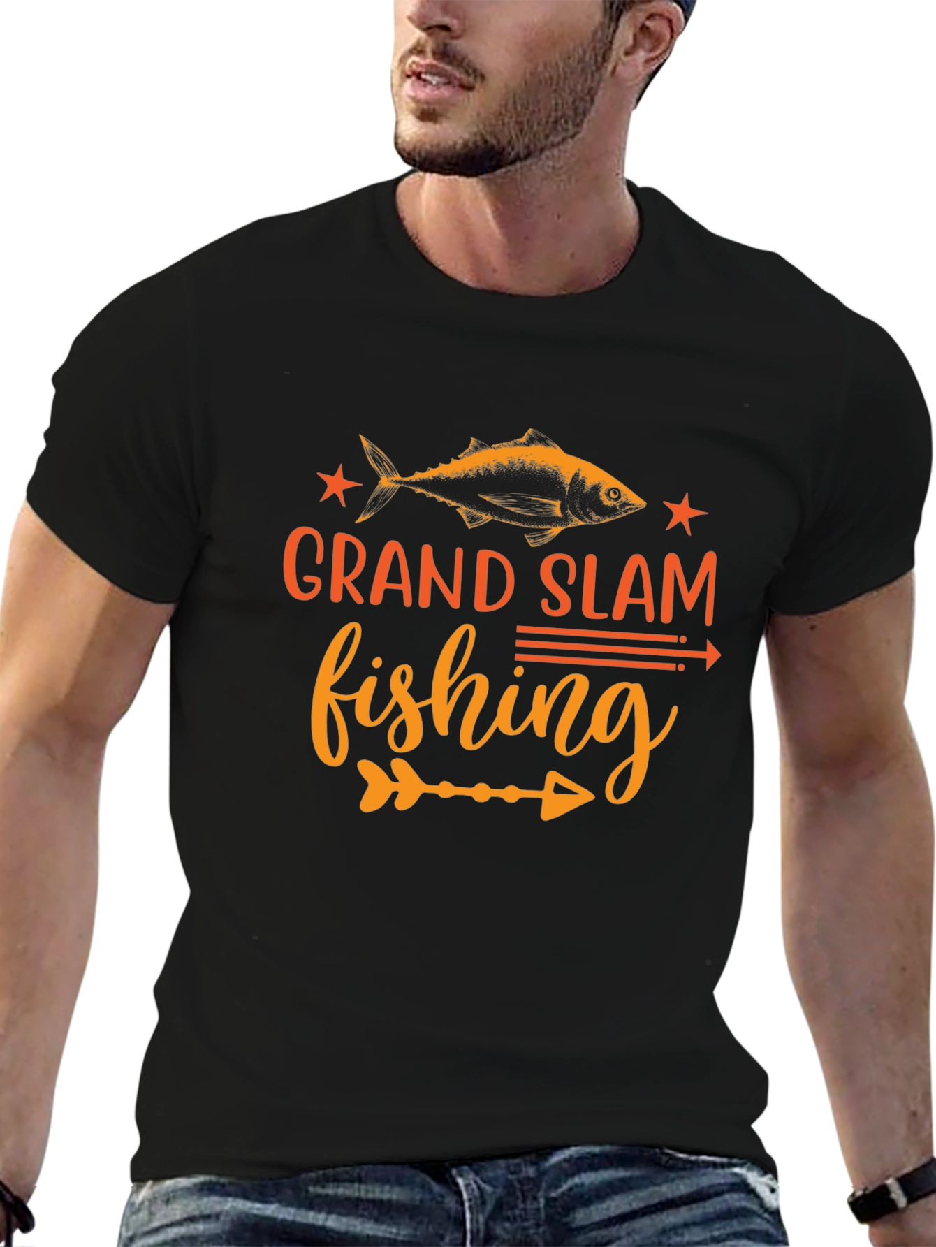 Grand Slam Fishing Graphic Tee - Black Cotton Shirt