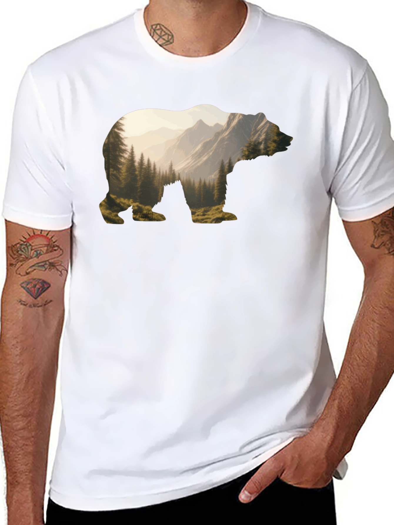 Nature Bear Graphic T-Shirt - Mountain Forest Tee