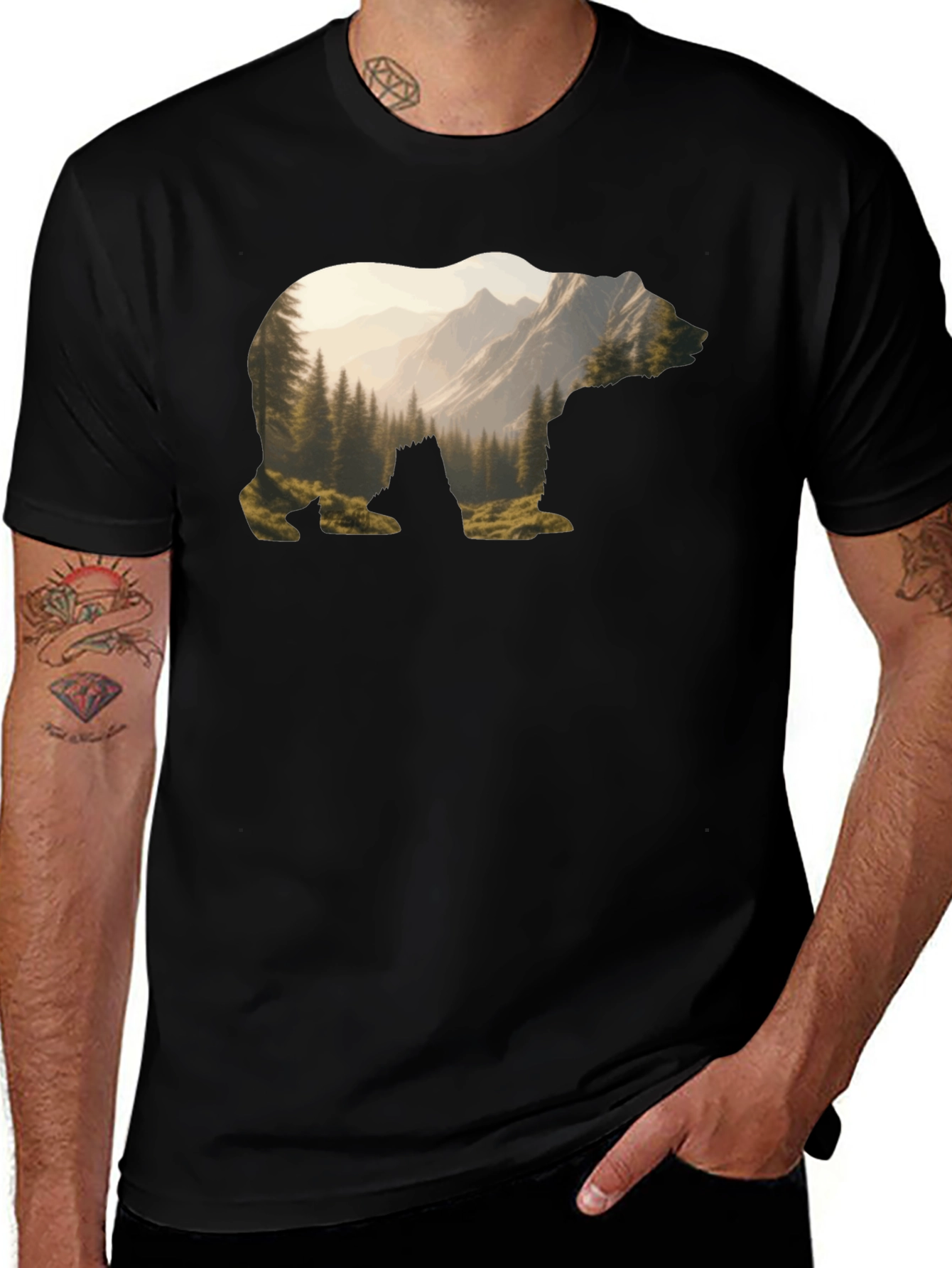 Nature Bear Graphic T-Shirt - Mountain Forest Tee