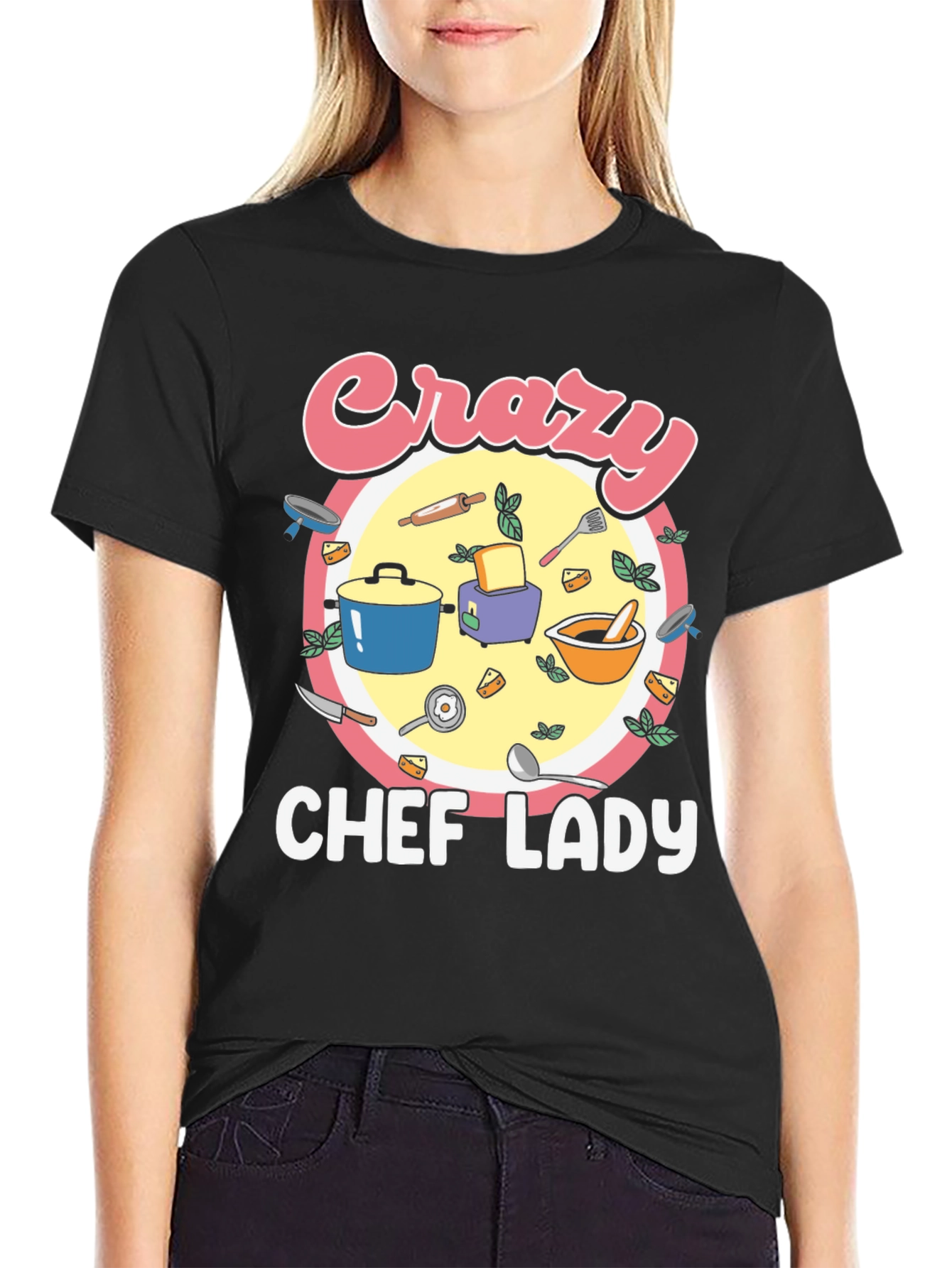 Crazy Chef Lady T-Shirt - Black