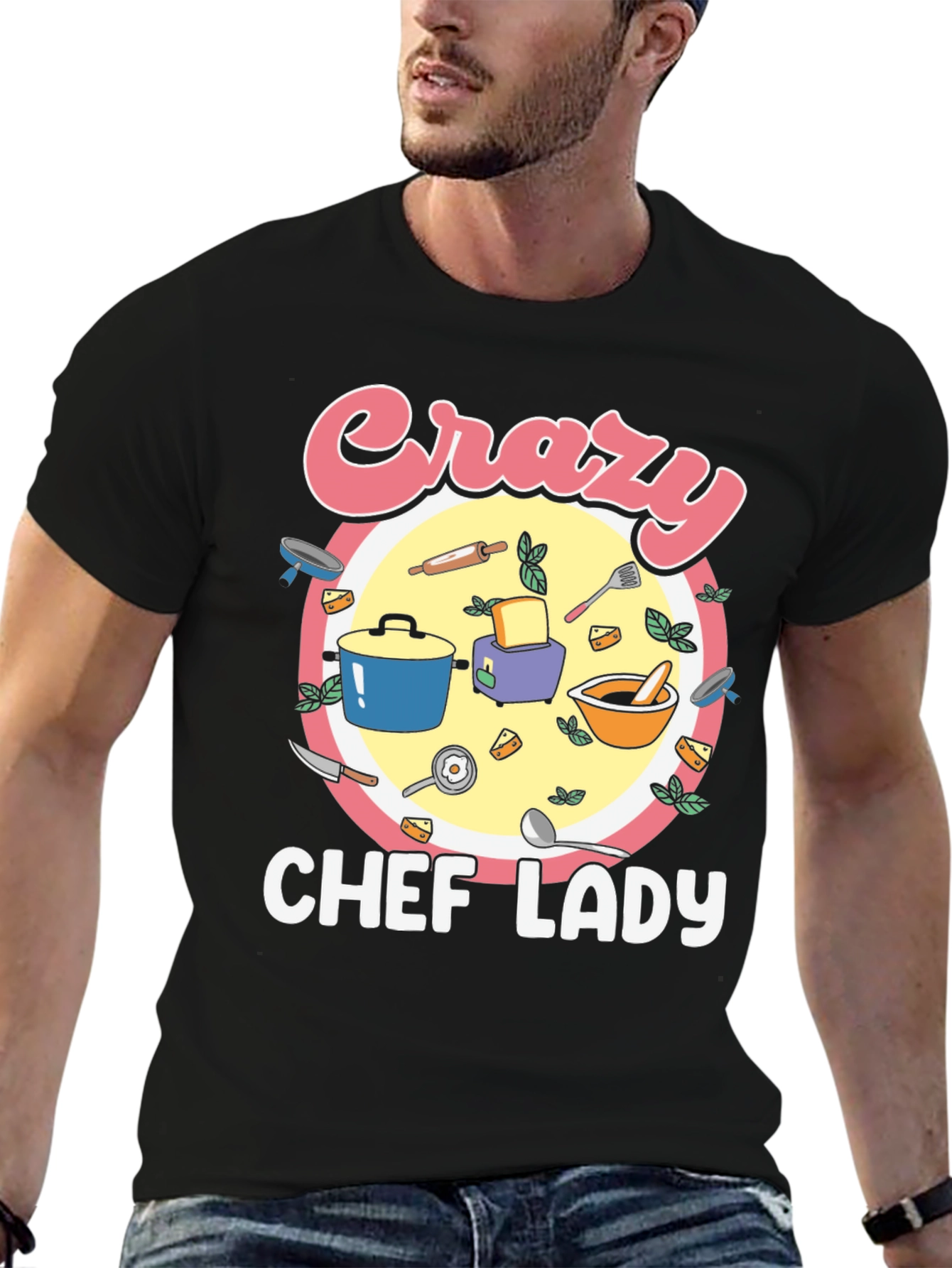 Crazy Chef Lady T-Shirt - Black