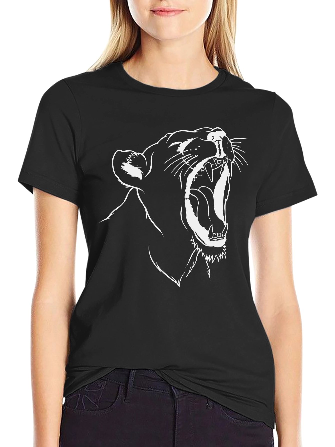 Black T-Shirt with Roaring Lion Graphic Tee