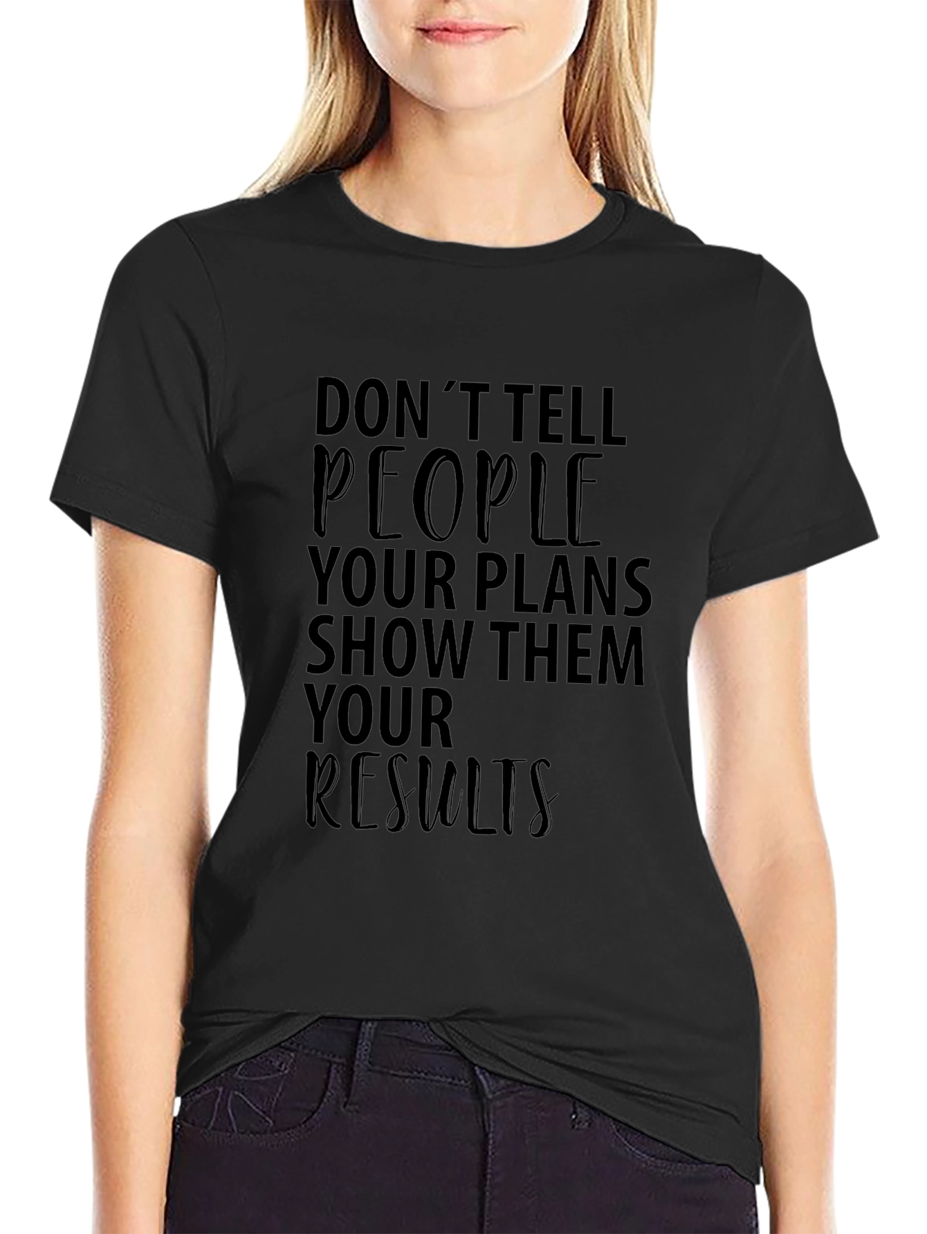 Inspirational Graphic Tee - Show Results Black Cotton T-Shirt