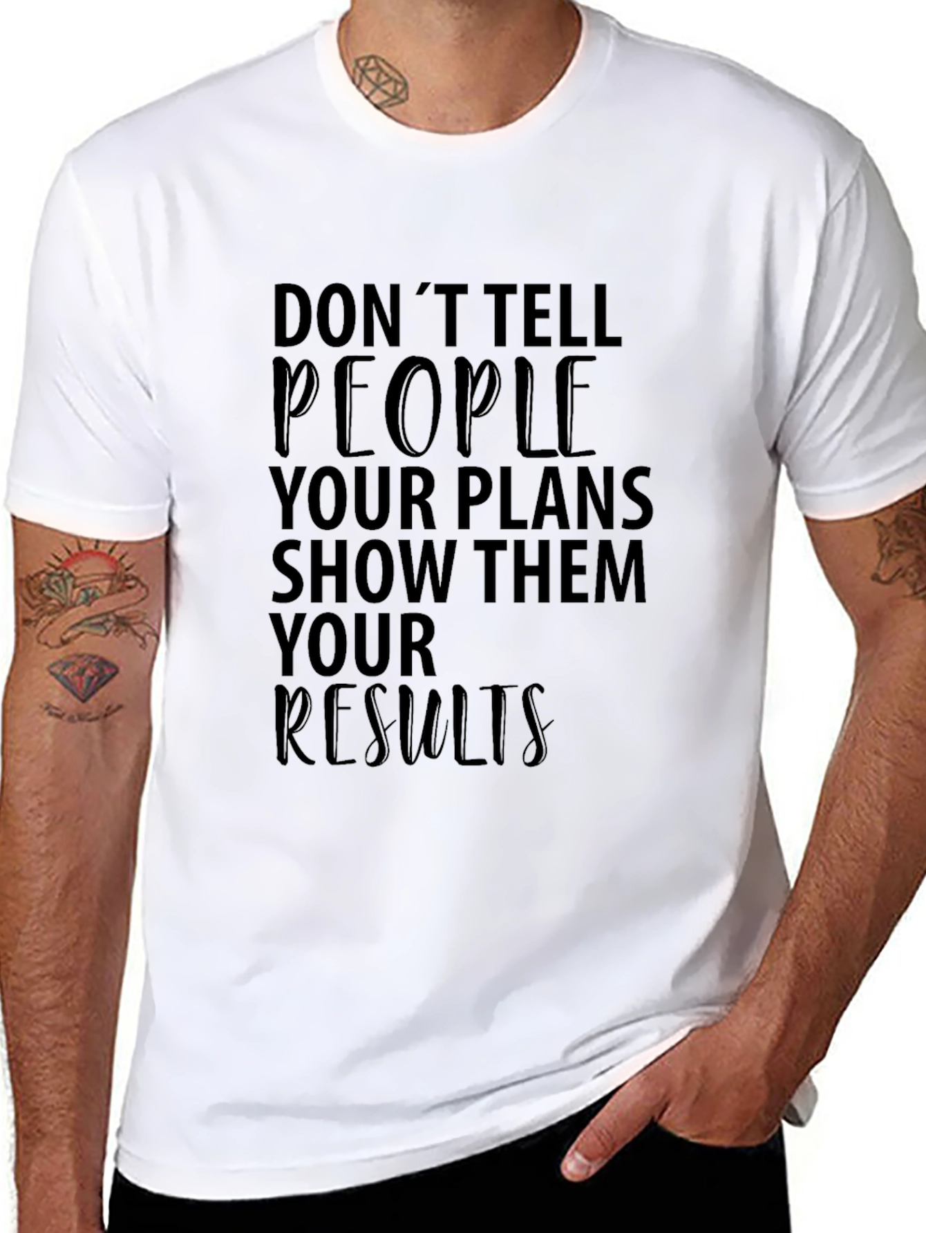 Inspirational Graphic Tee - Show Results Black Cotton T-Shirt