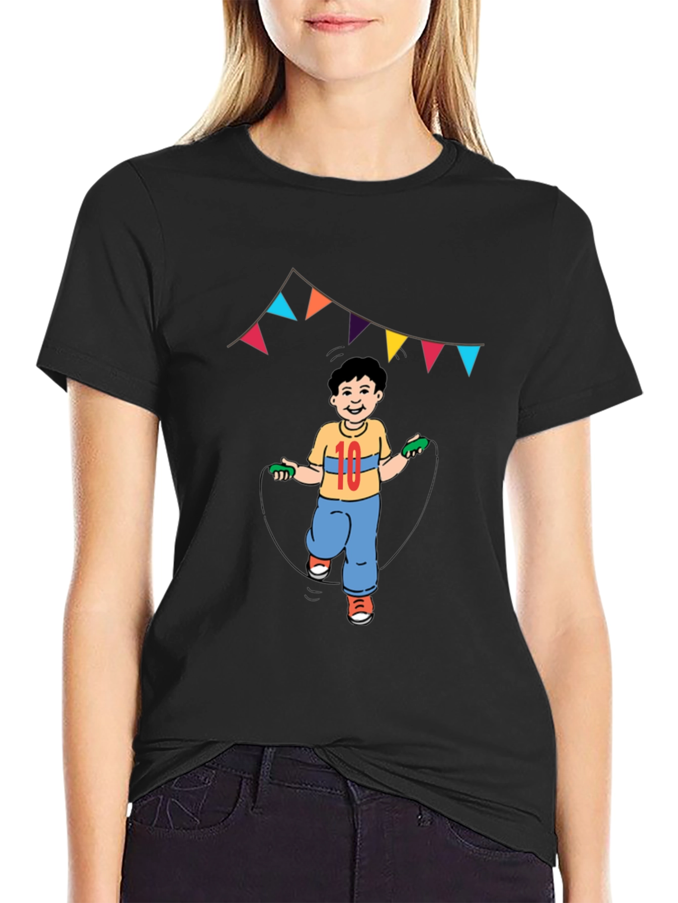 Boy Jumping Rope Graphic Tee - Black