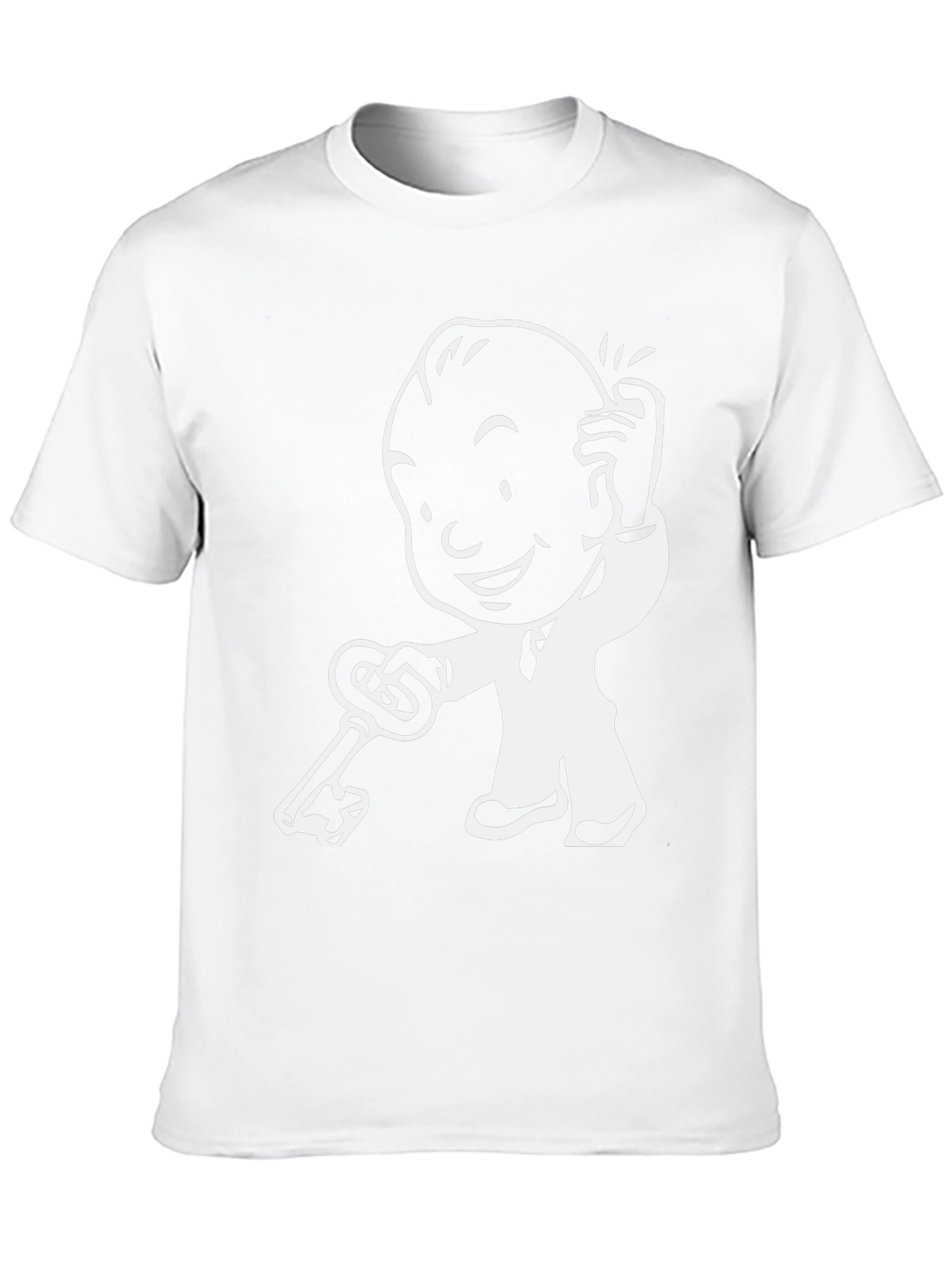 Cartoon Character with Key - Black T-Shirt