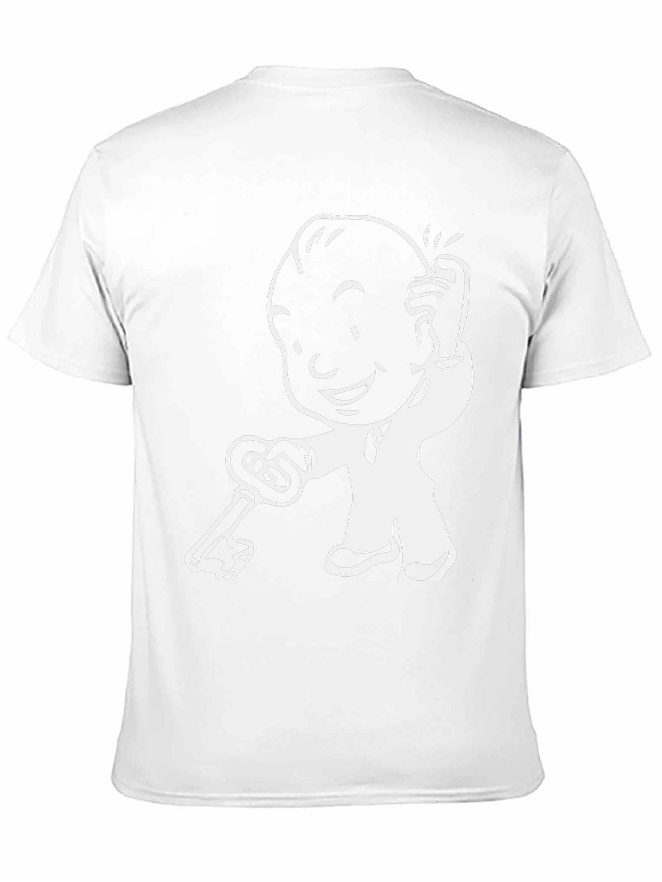 Cartoon Character with Key - Black T-Shirt