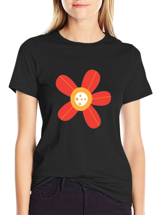 Black T-Shirt with Red Flower Graphic