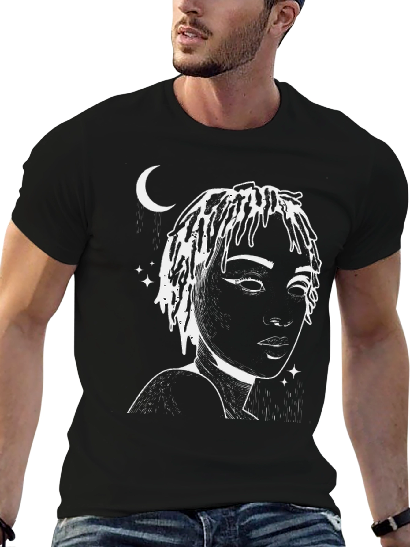 Moonlit Woman Graphic Tee - Stylish Black T-Shirt