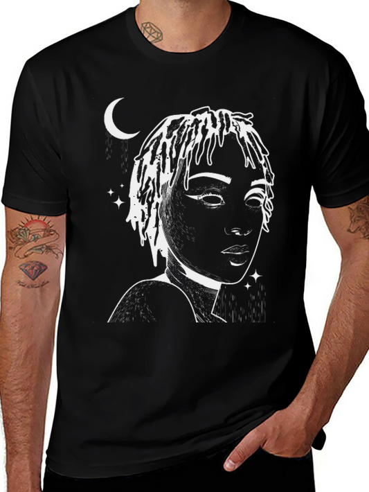Moonlit Woman Graphic Tee - Stylish Black T-Shirt