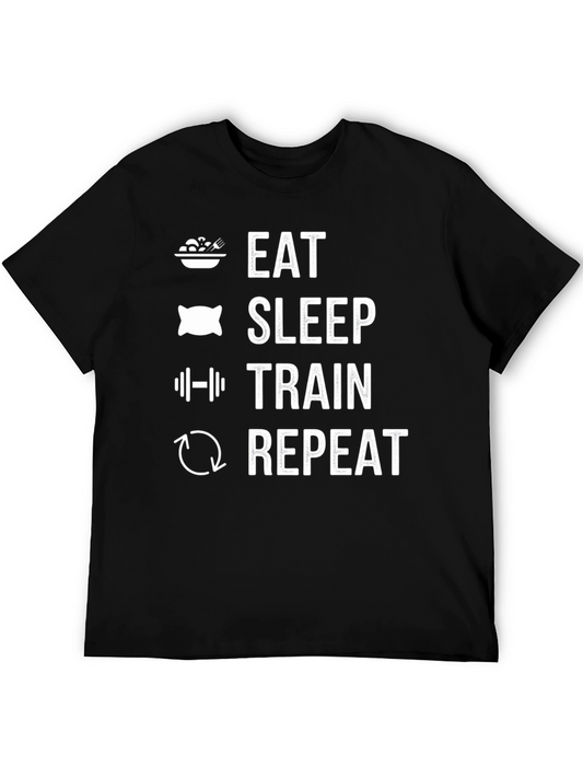 Eat Sleep Train Repeat Graphic Tee - Gym Workout Shirt