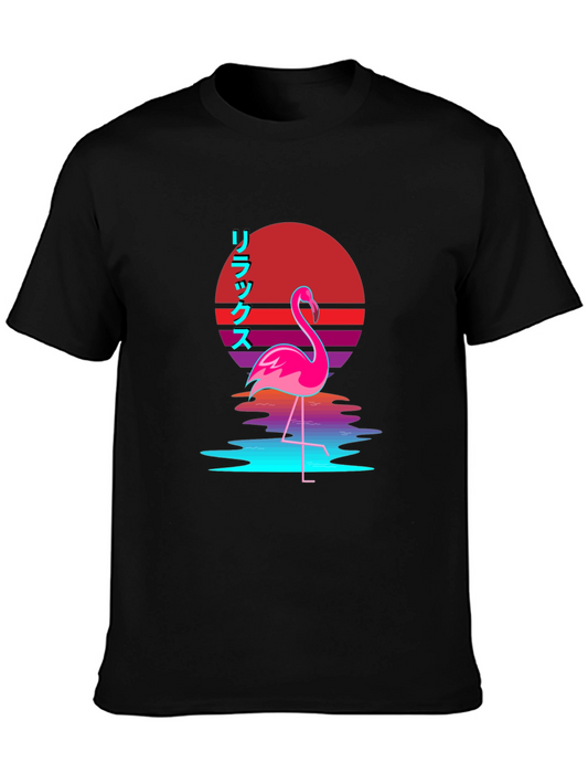 Relax Flamingo Graphic T-Shirt - Black