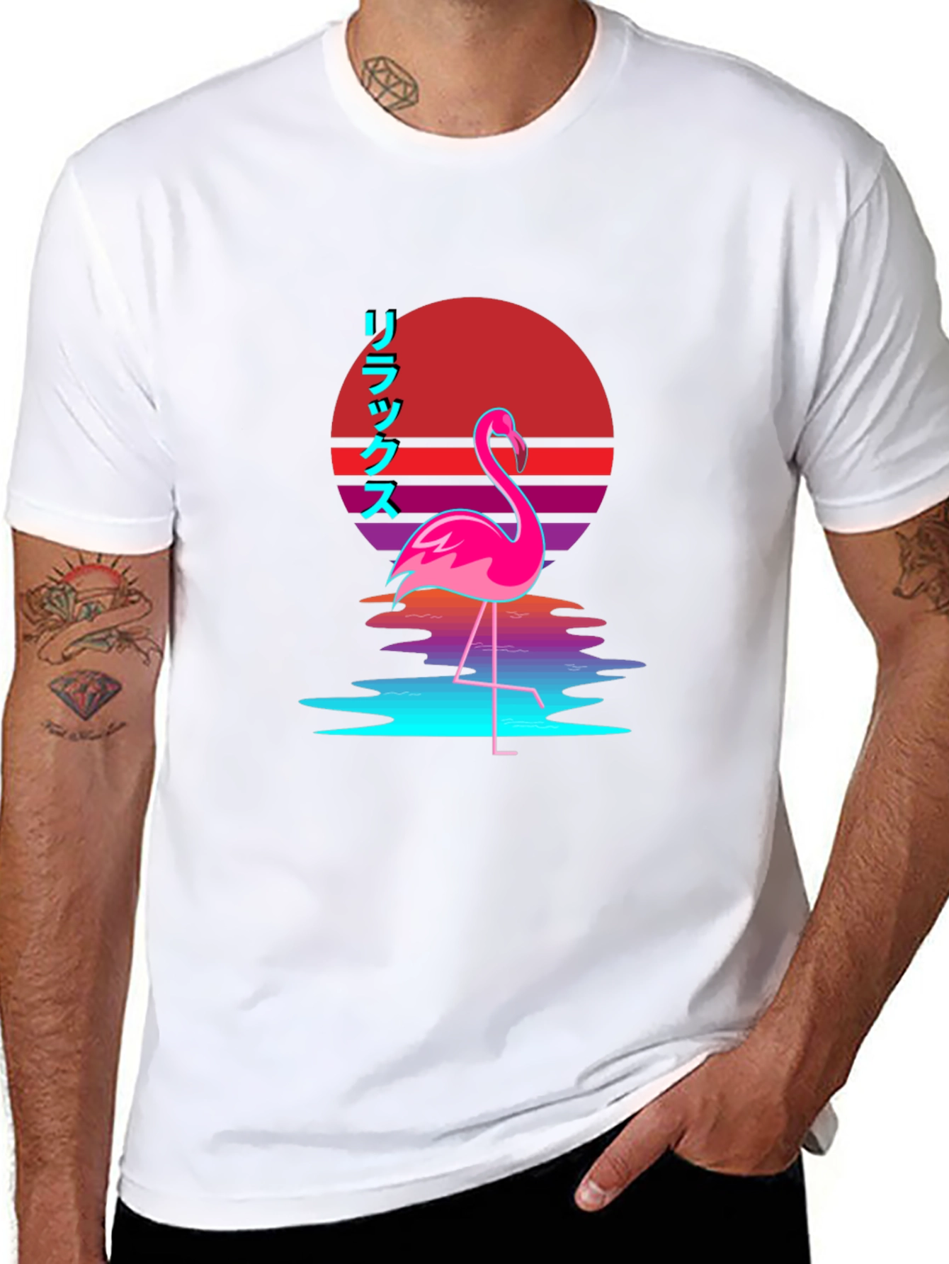 Relax Flamingo Graphic T-Shirt - Black