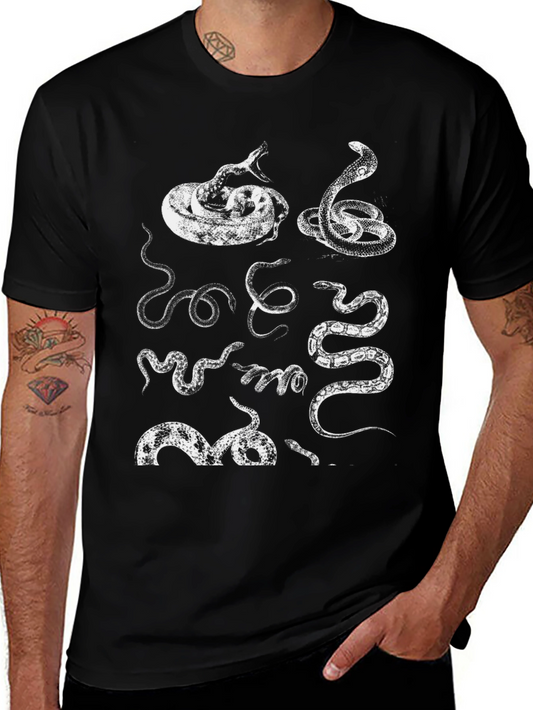 Serpentine Graphic Tee - Black Cotton Snake Print