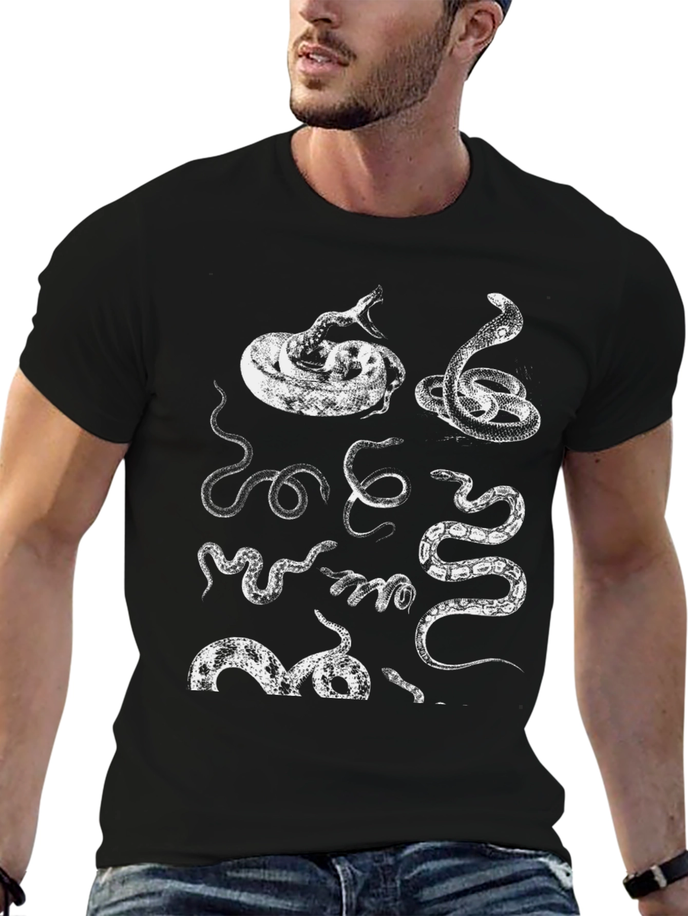 Serpentine Graphic Tee - Black Cotton Snake Print