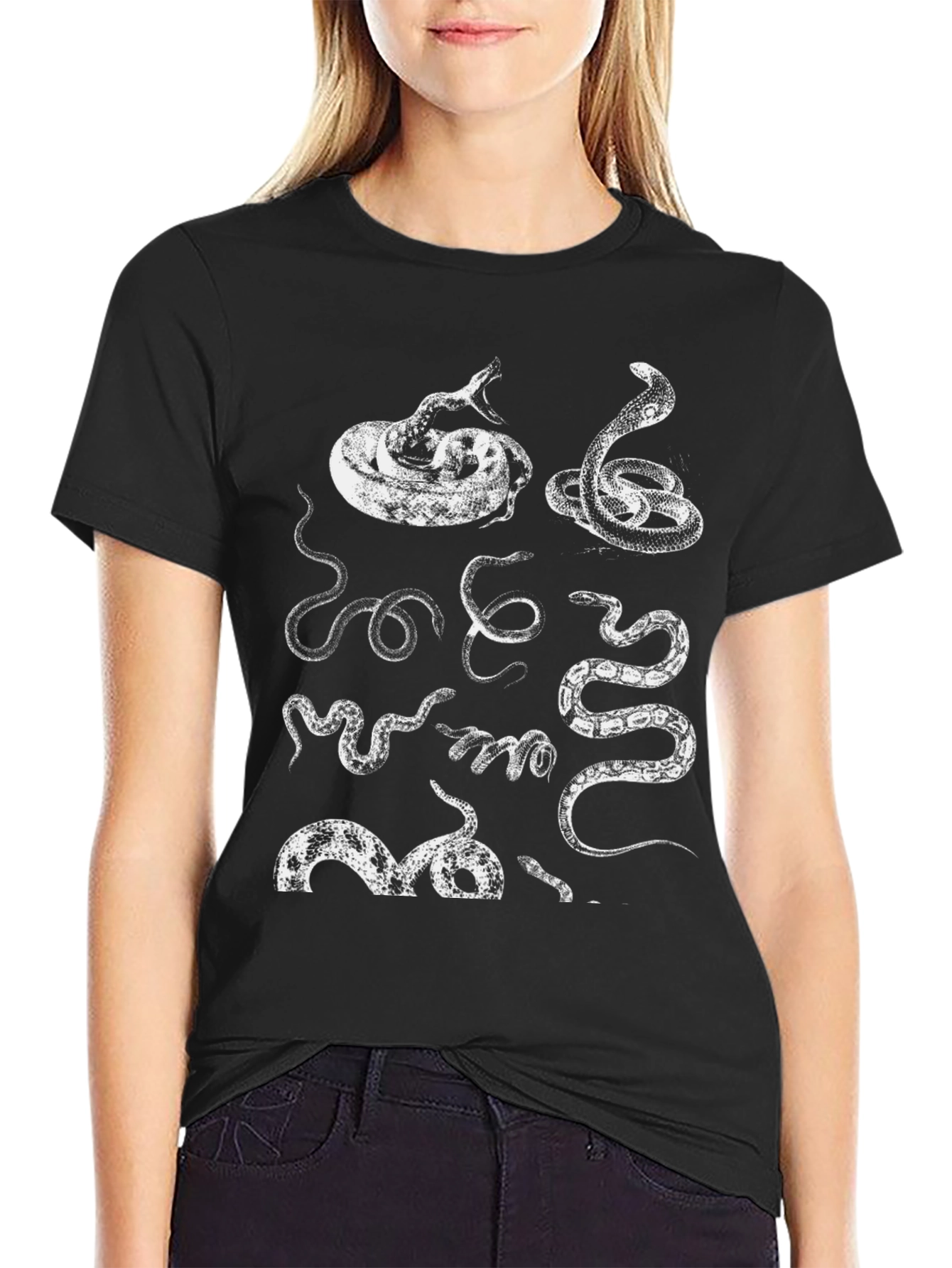 Serpentine Graphic Tee - Black Cotton Snake Print