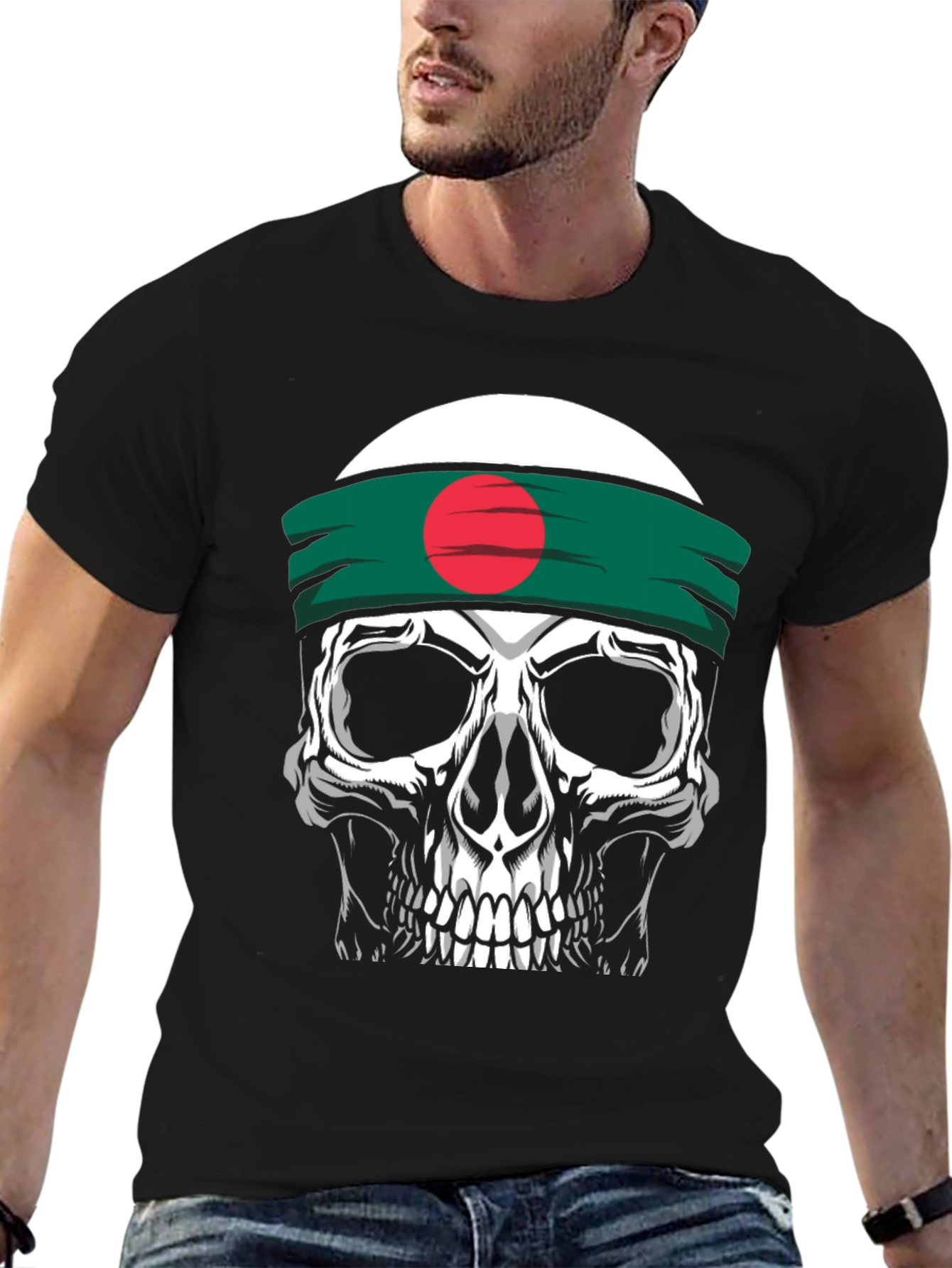 Skull Tee with Bangladesh Flag Headband - Black