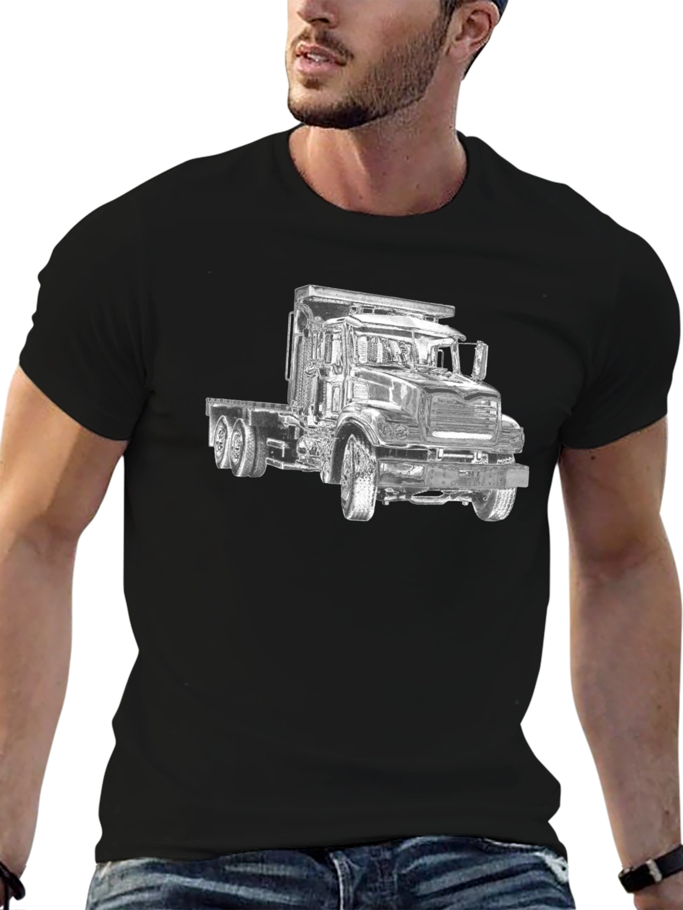 Truck Graphic Tee - Bold Black Cotton Blend Shirt