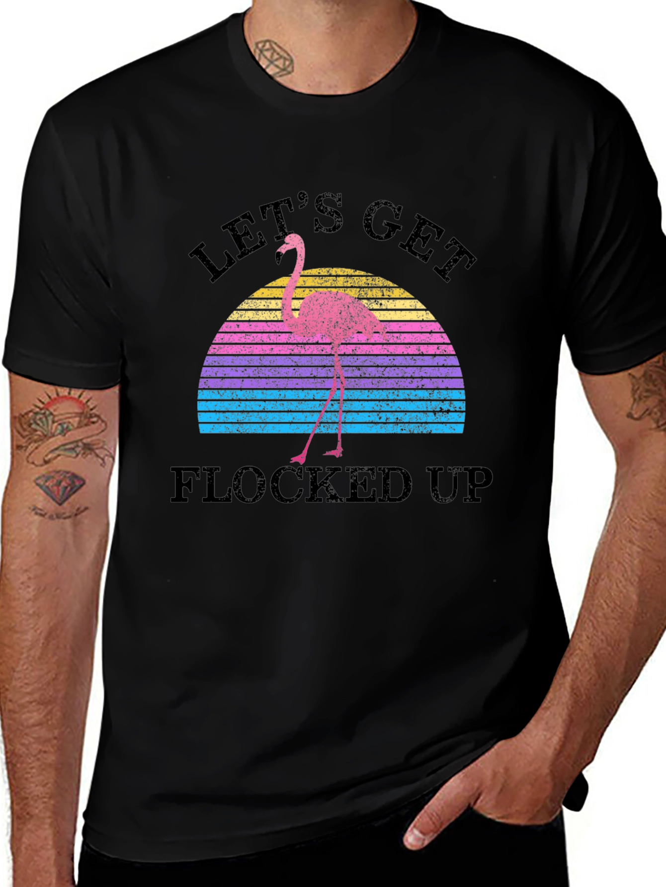 Lets Get Flocked Up Retro Flamingo T-Shirt