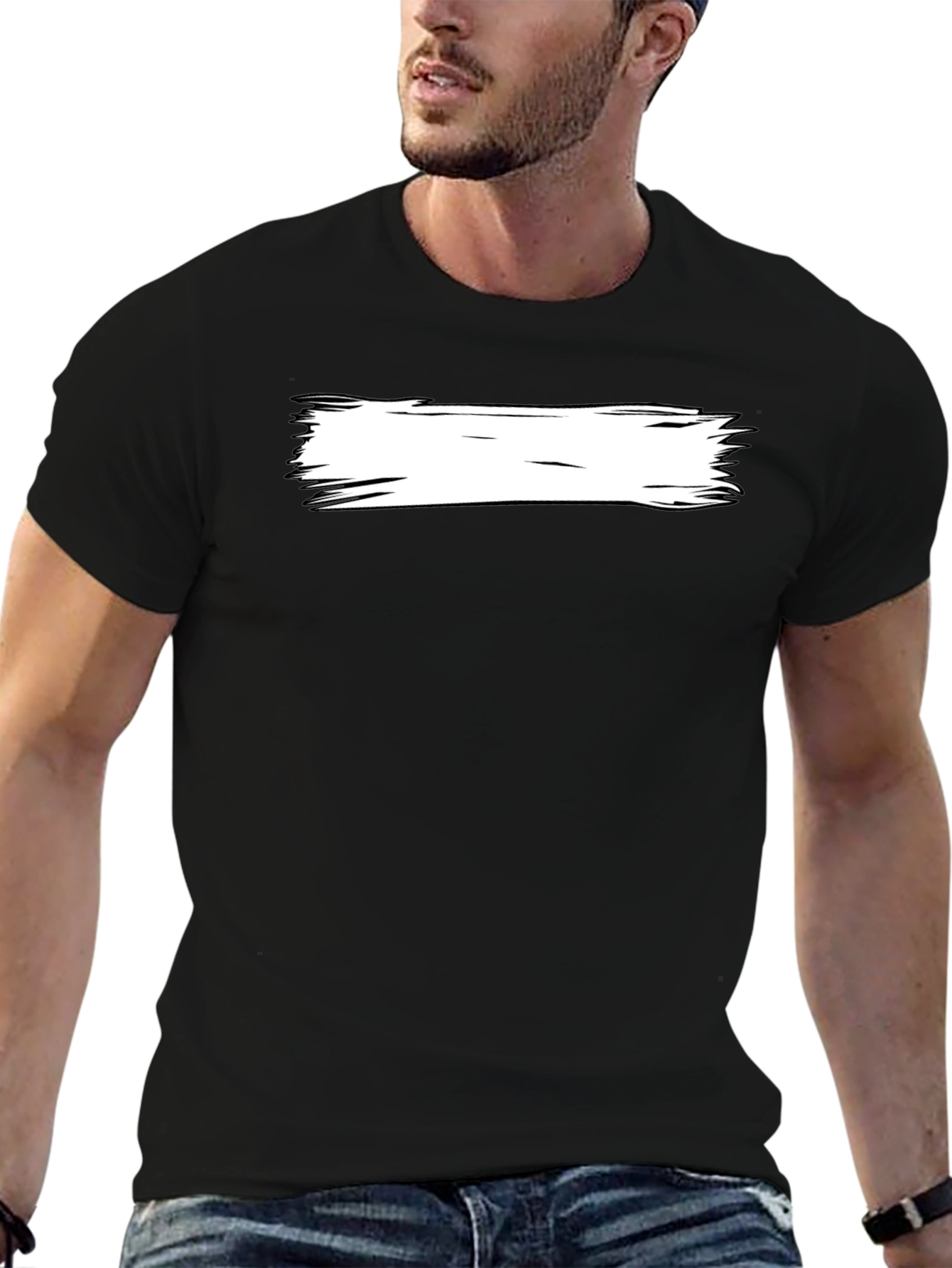 Black T-Shirt with White Brushstroke Design