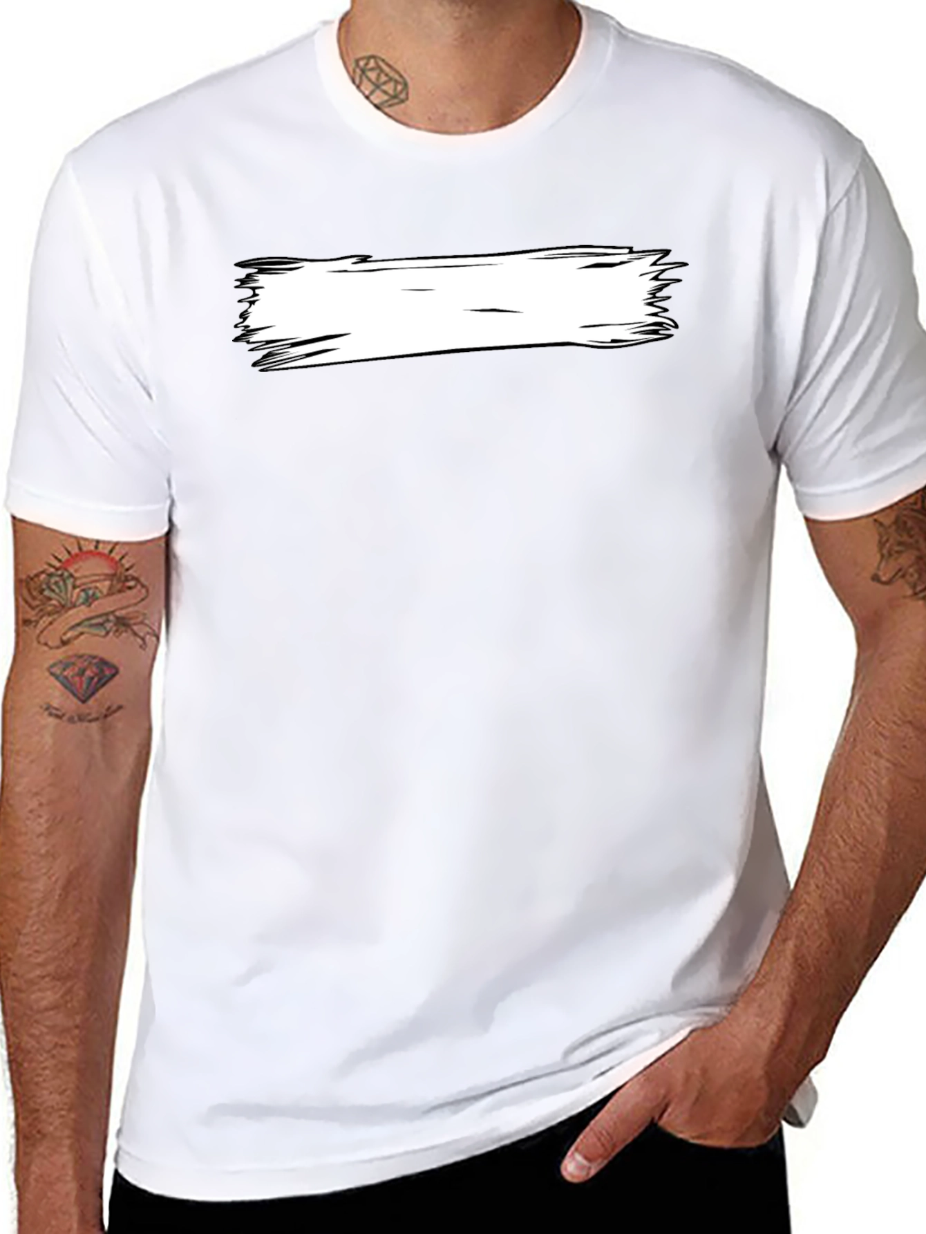 Black T-Shirt with White Brushstroke Design