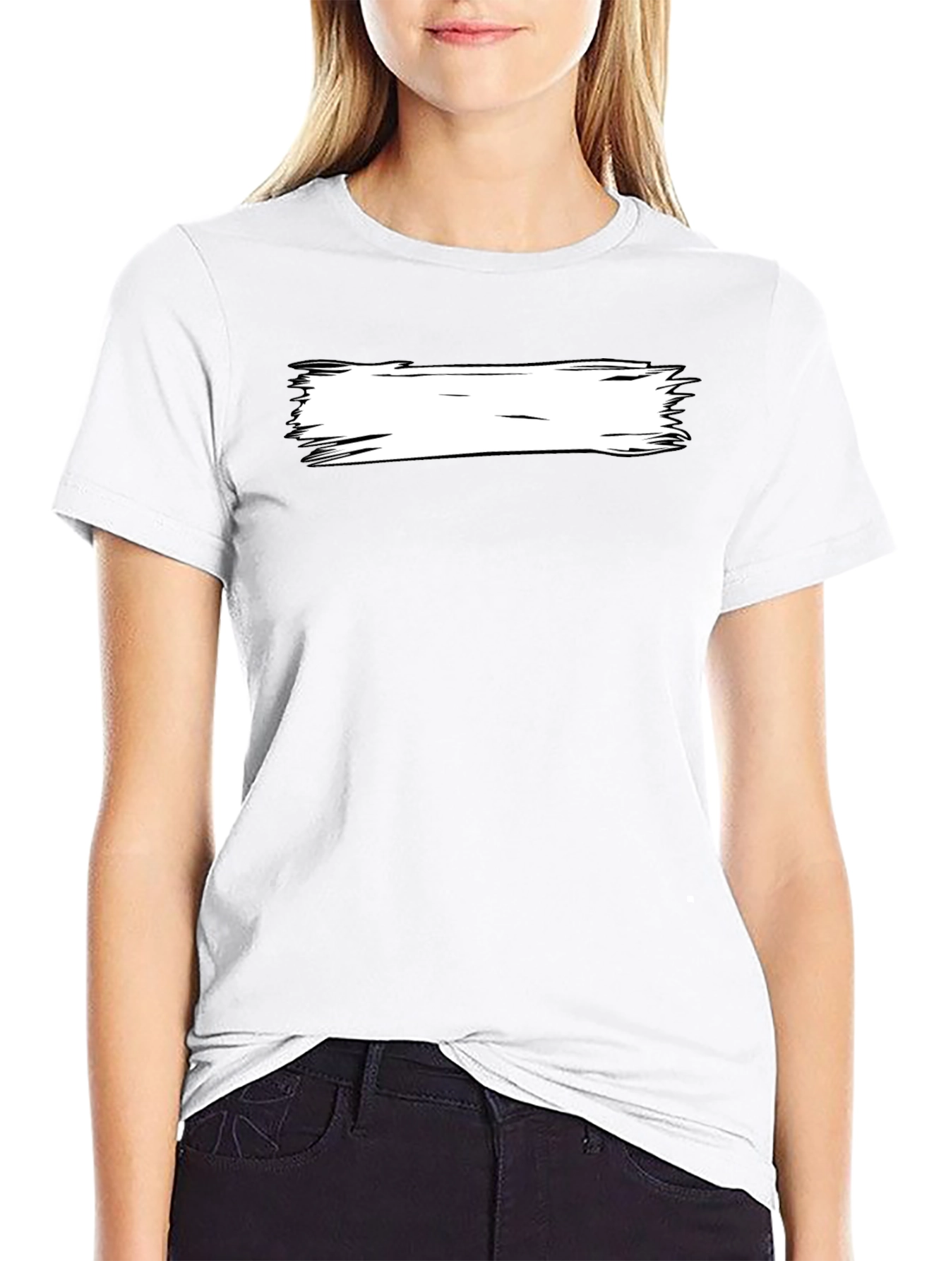 Black T-Shirt with White Brushstroke Design