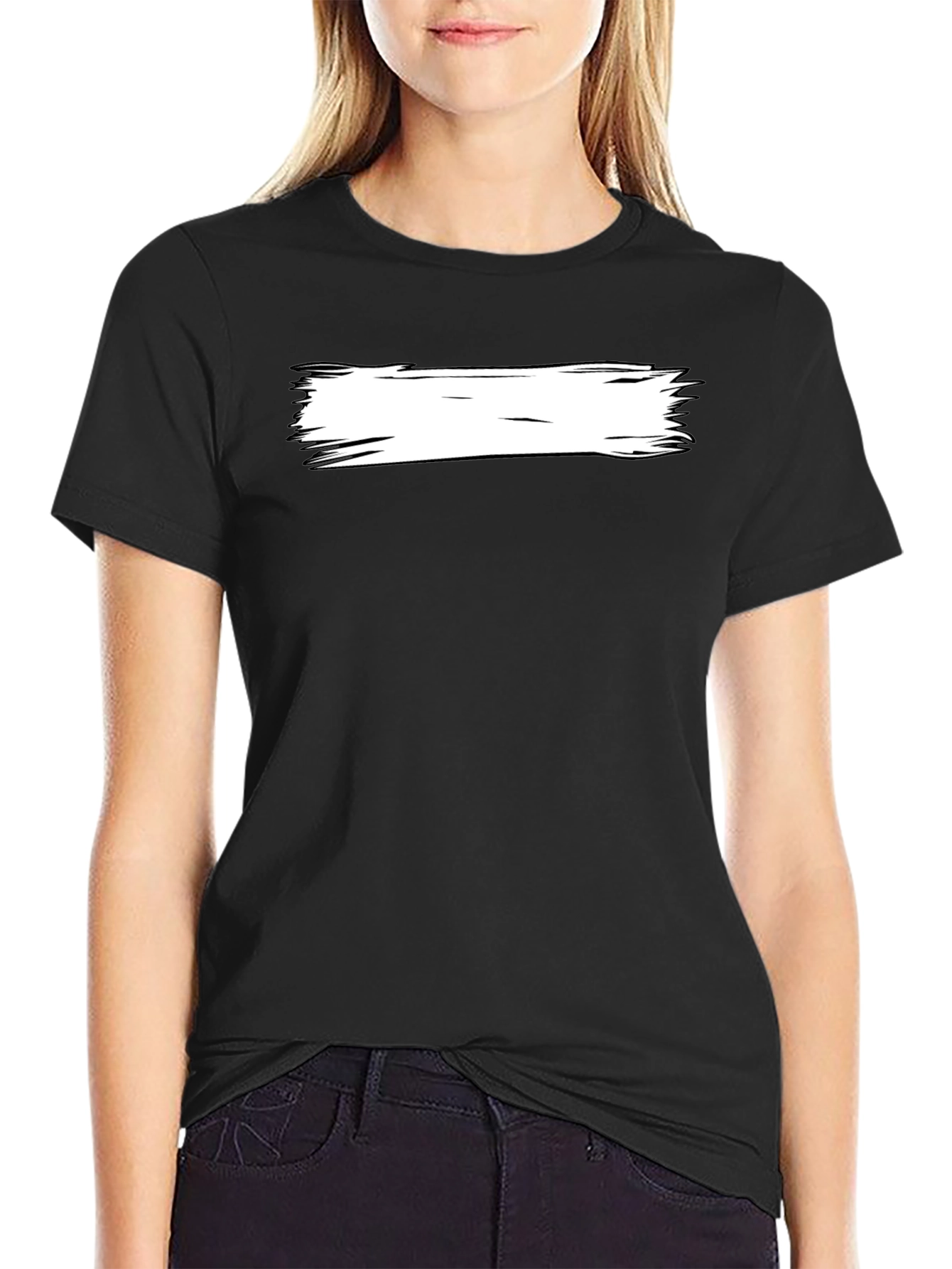 Black T-Shirt with White Brushstroke Design