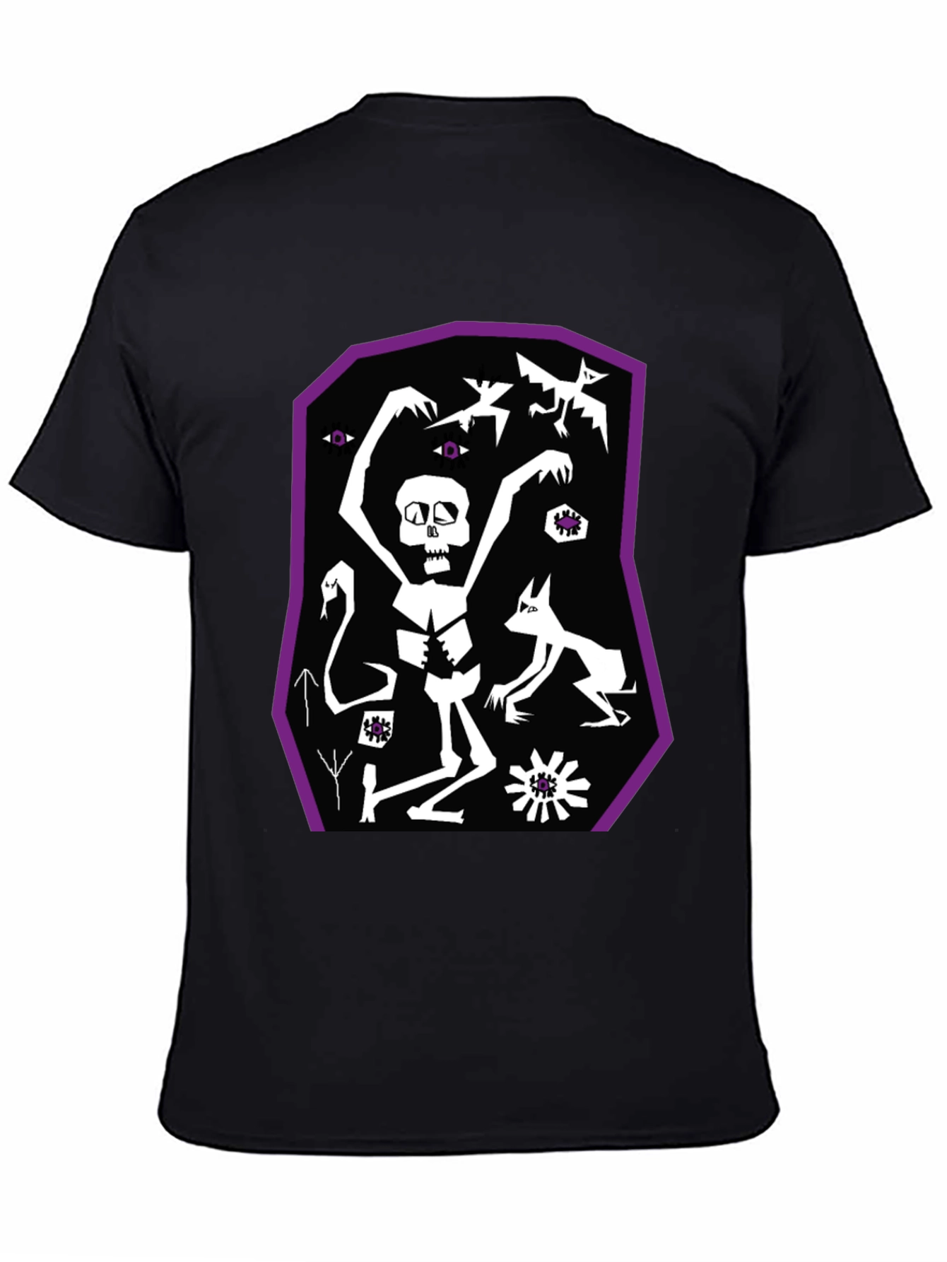 Black Graphic Tee: Skeleton Bats and Magic