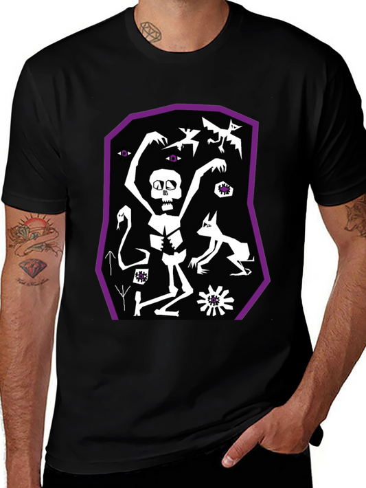 Black Graphic Tee: Skeleton Bats and Magic