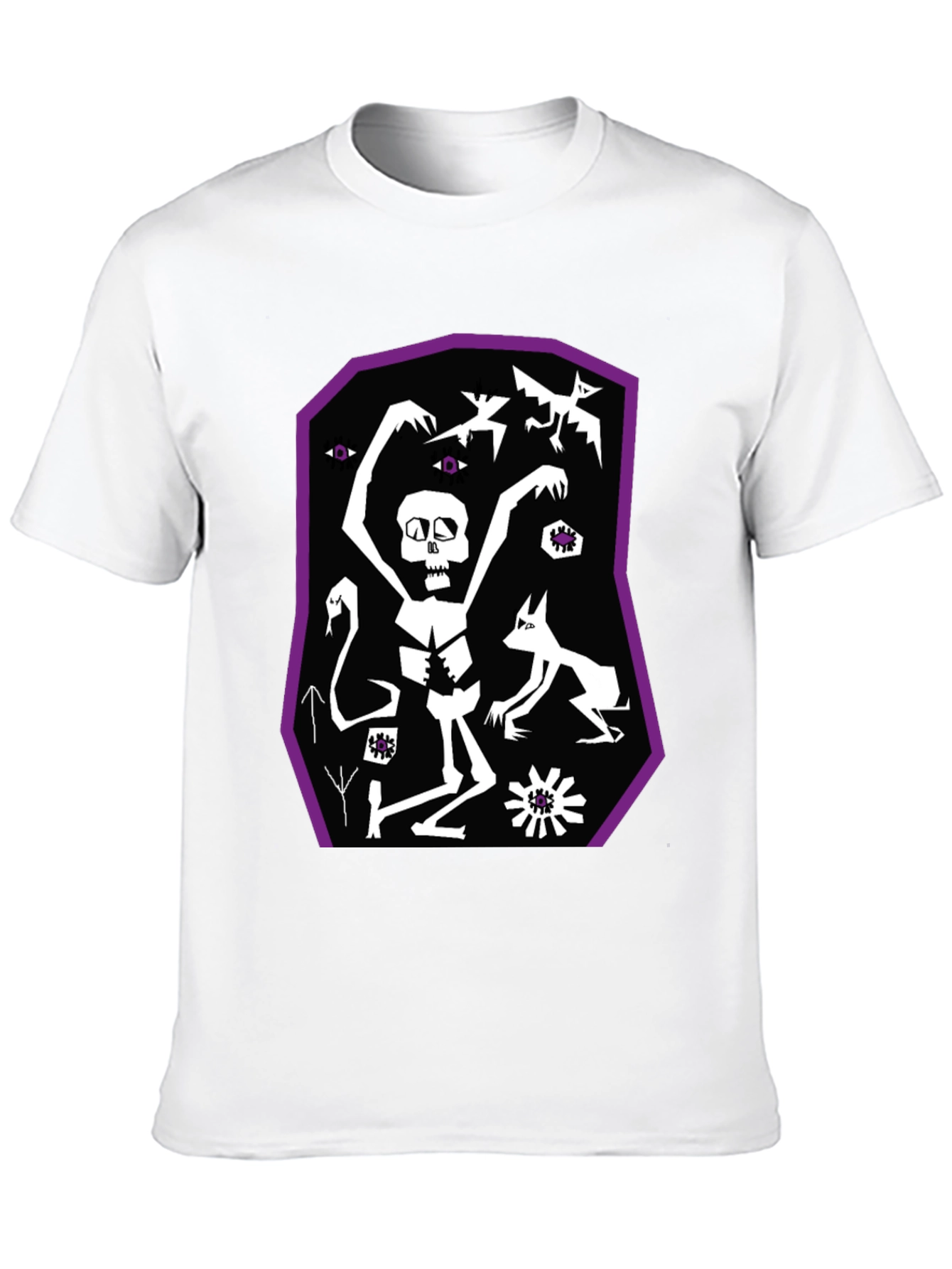 Black Graphic Tee: Skeleton Bats and Magic