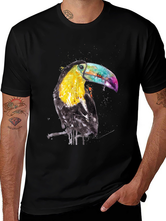 Watercolor Toucan Graphic Print Black T-Shirt