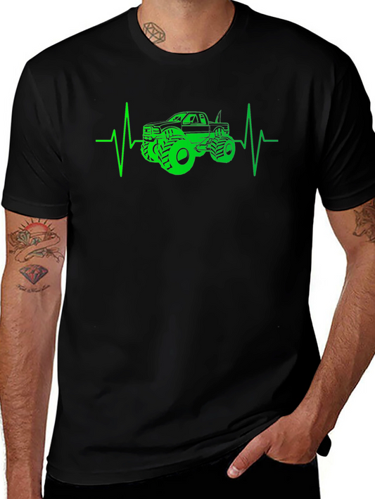 Monster Truck Heartbeat Graphic T-Shirt - Black