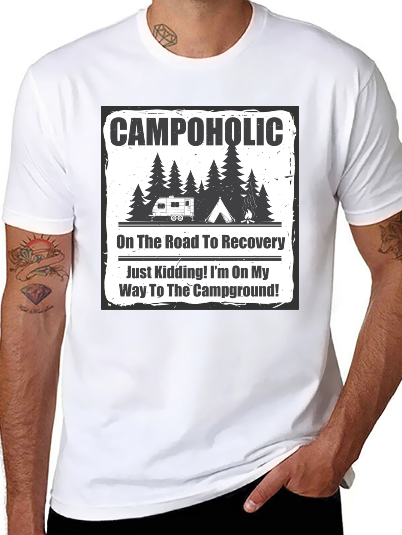 Campaholic T-Shirt: Road to Recovery Camping Tee