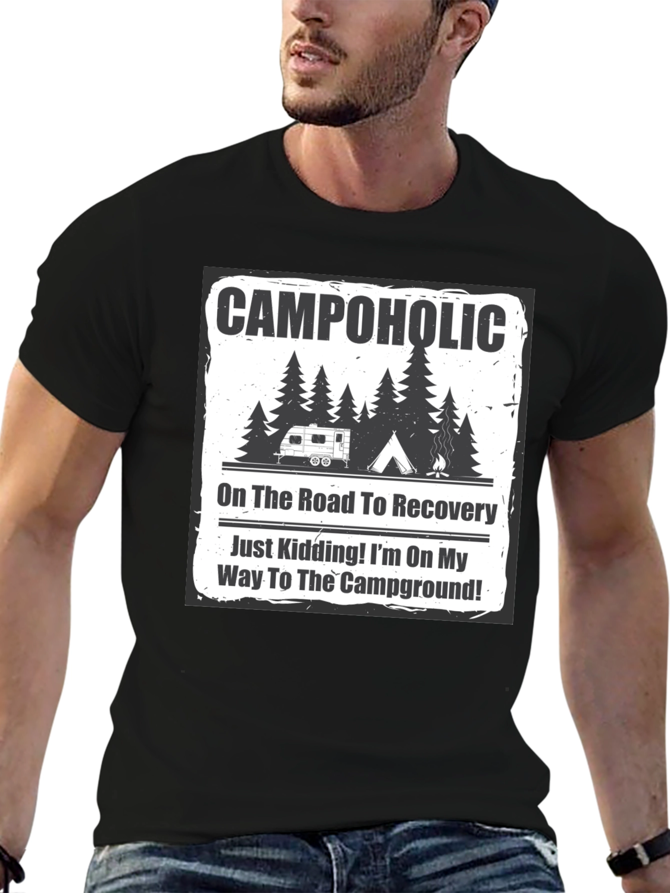Campaholic T-Shirt: Road to Recovery Camping Tee
