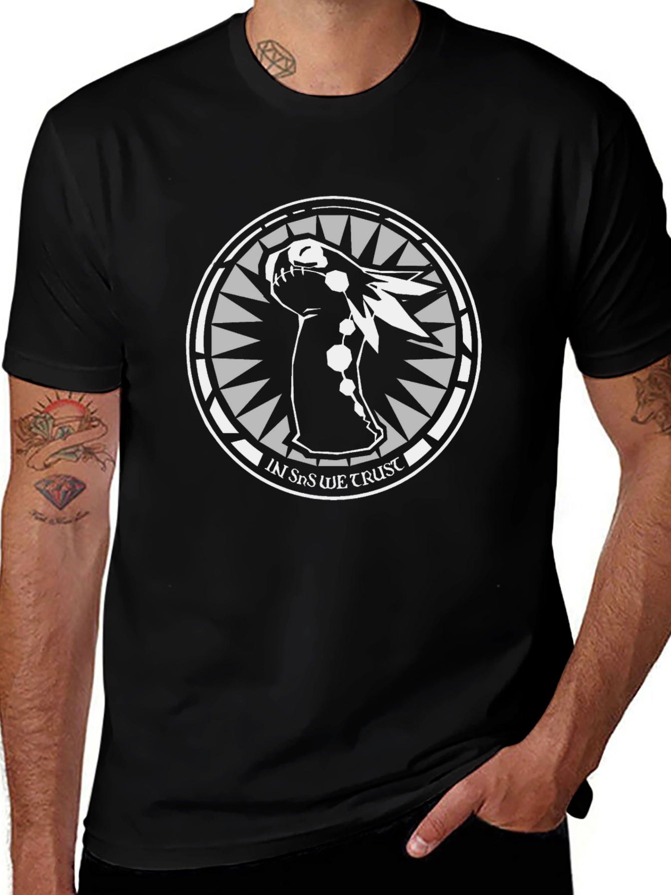 Unique Graphic Print Tee - In SnS We Trust