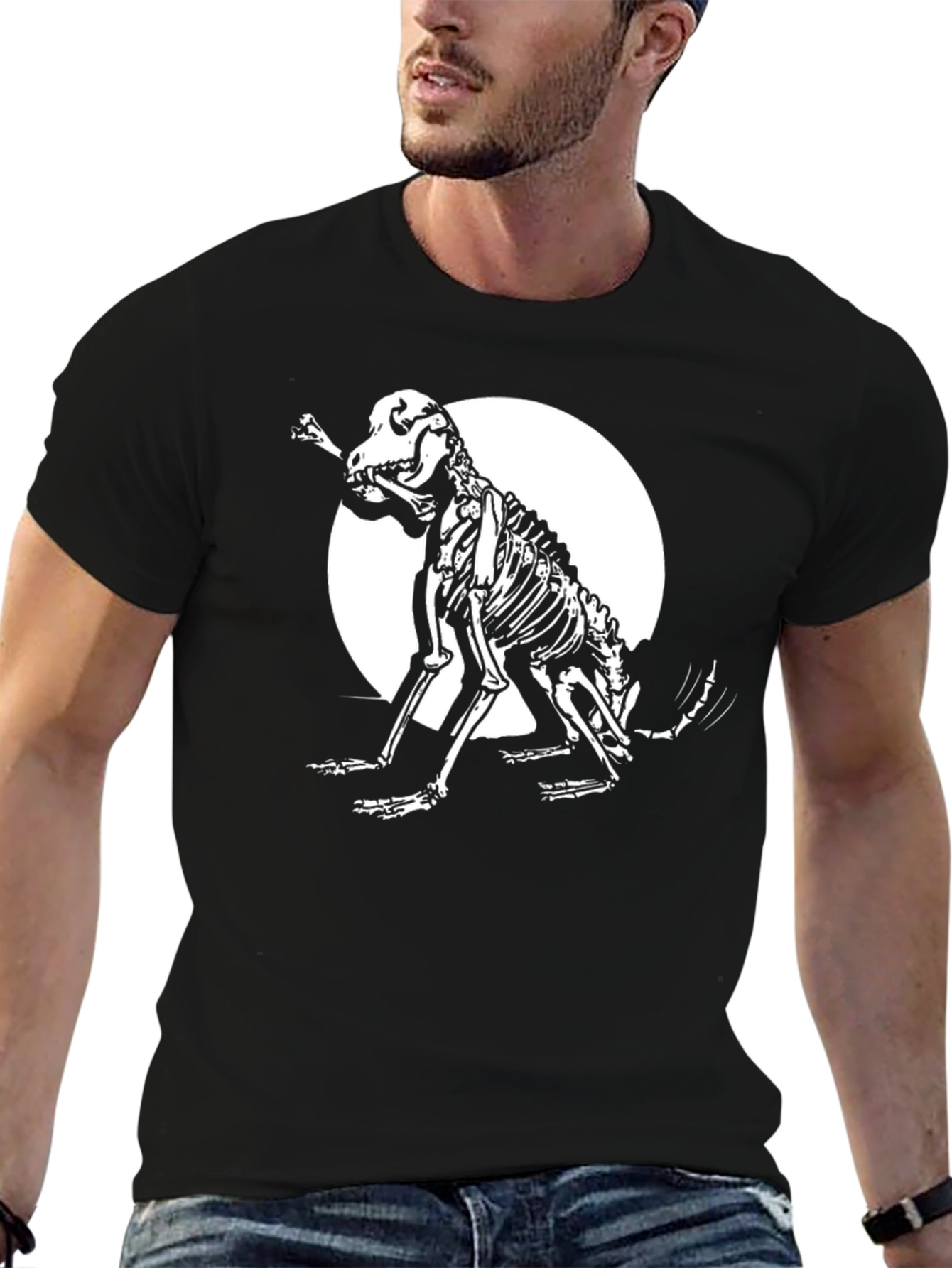Skeleton Dog Graphic Tee - Black