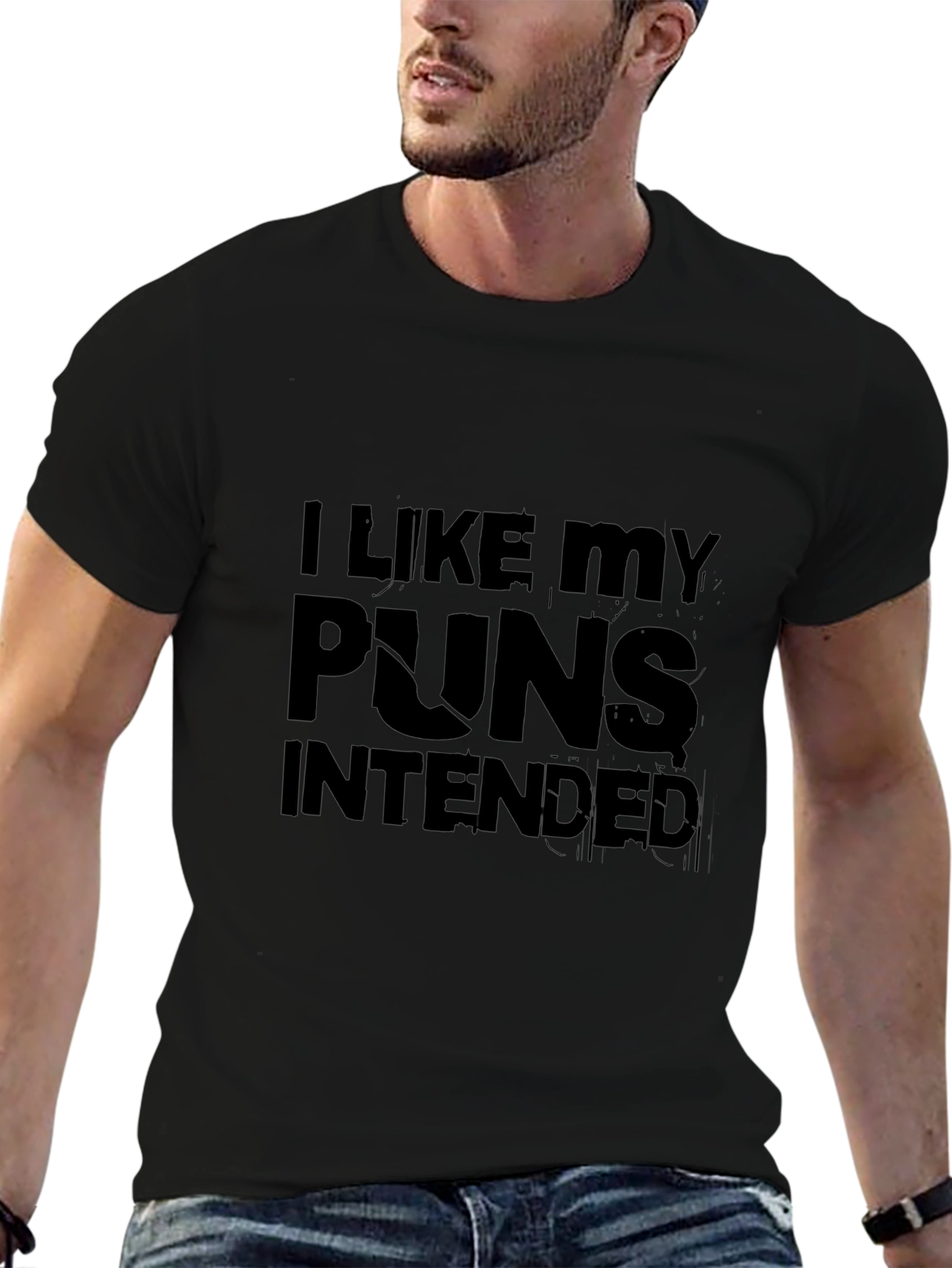 I Like My Puns Intended Black Graphic T-Shirt