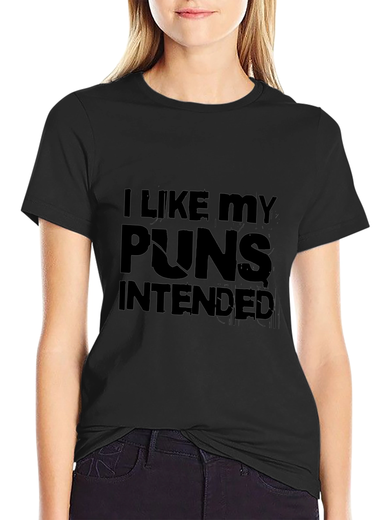I Like My Puns Intended Black Graphic T-Shirt