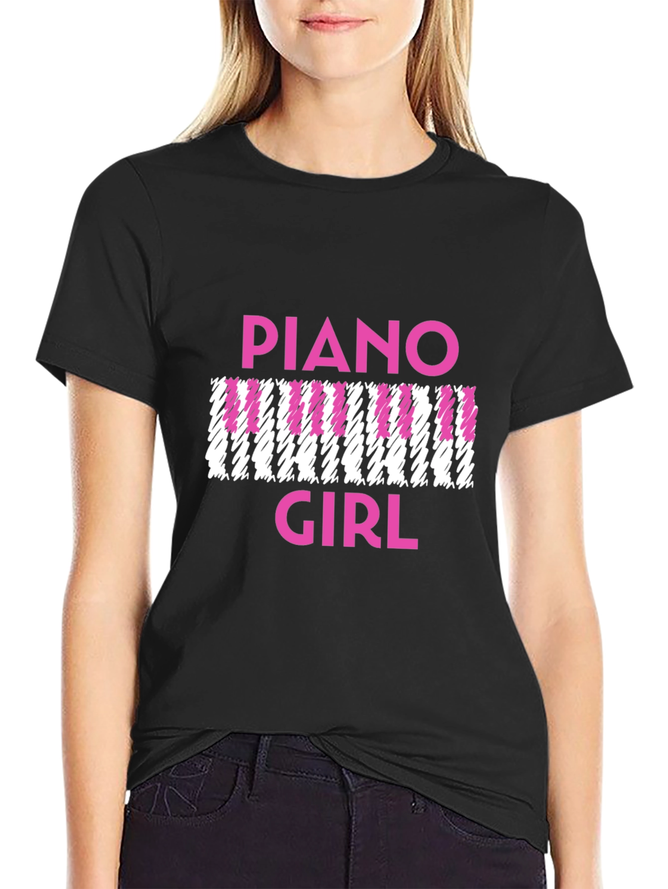 Piano Girl T-Shirt - Black Graphic Print Tee