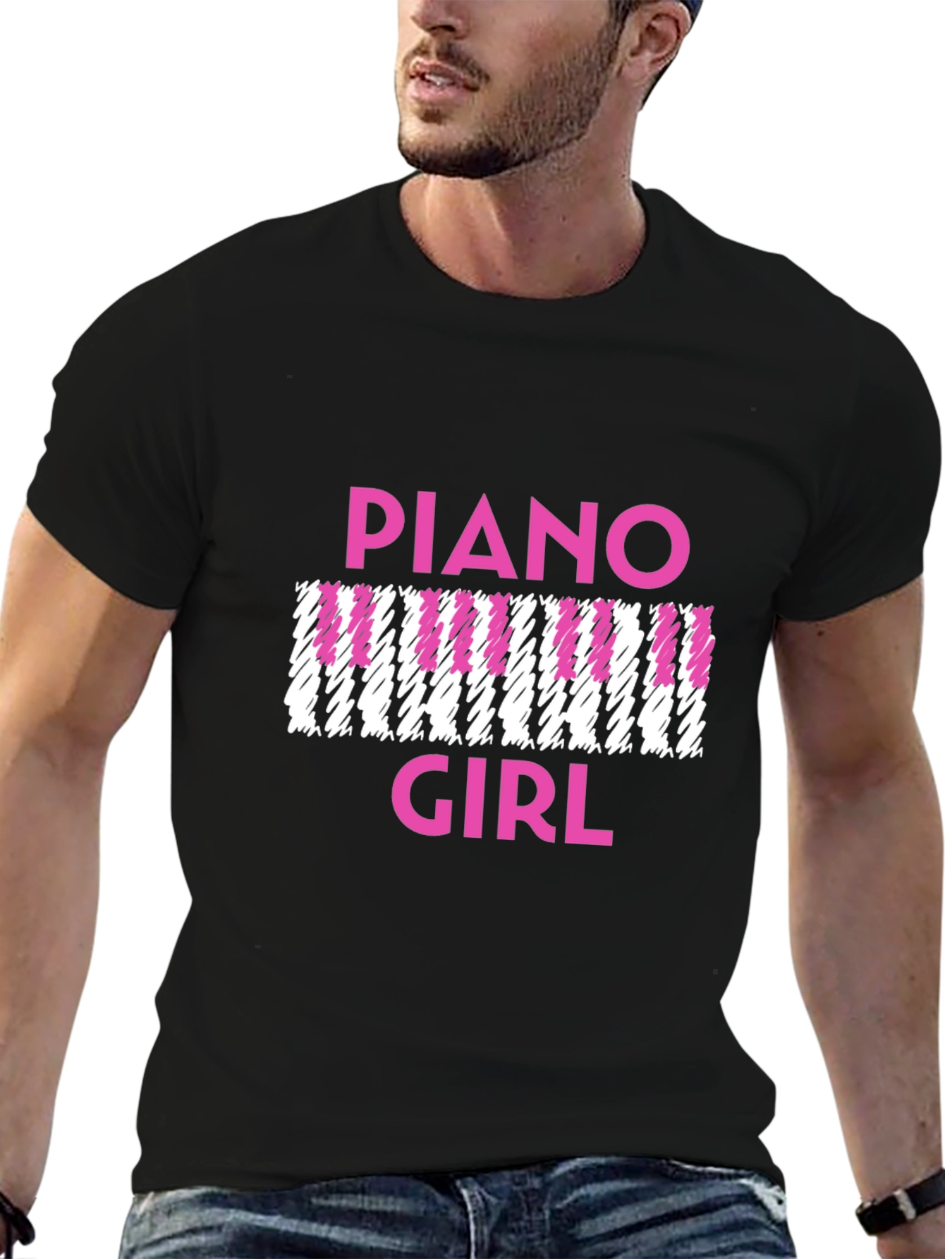 Piano Girl T-Shirt - Black Graphic Print Tee