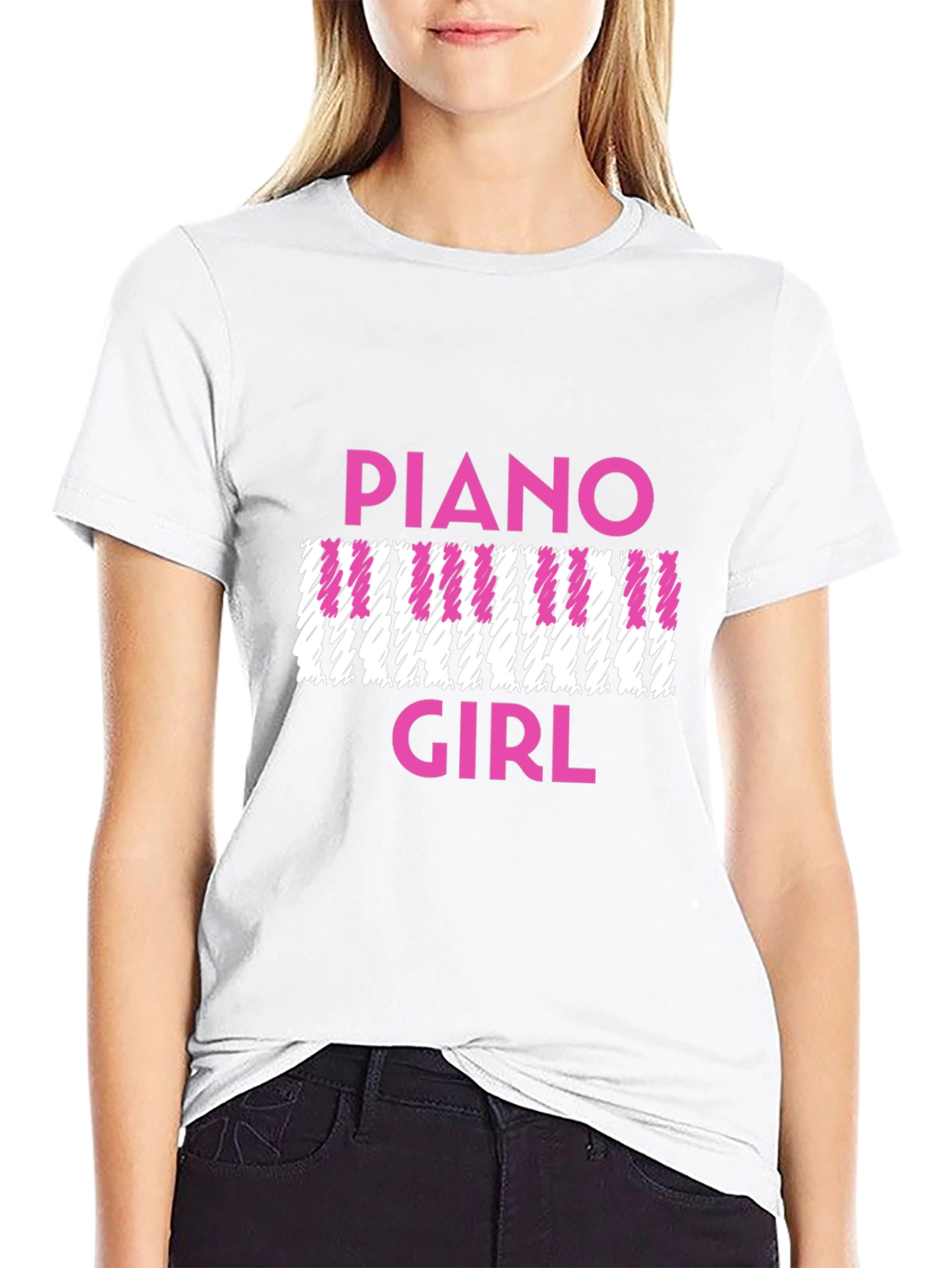 Piano Girl T-Shirt - Black Graphic Print Tee