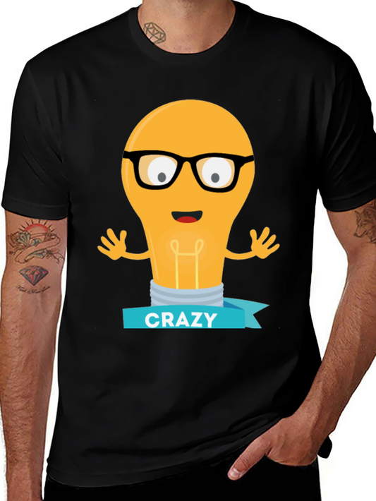 Crazy Idea Light Bulb Graphic T-Shirt - Black Cotton Tee