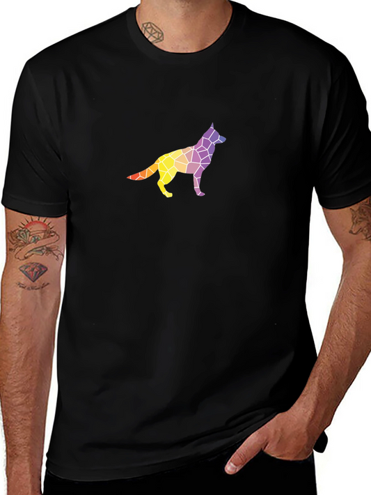 Geometric Dog Graphic Tee - Stylish Mens Black T-Shirt