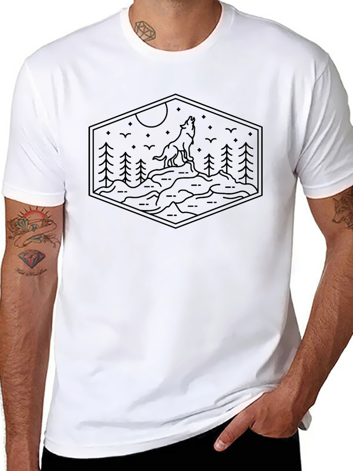 Wolf Howl Hexagon Tee - Nature Inspired Graphic T-Shirt