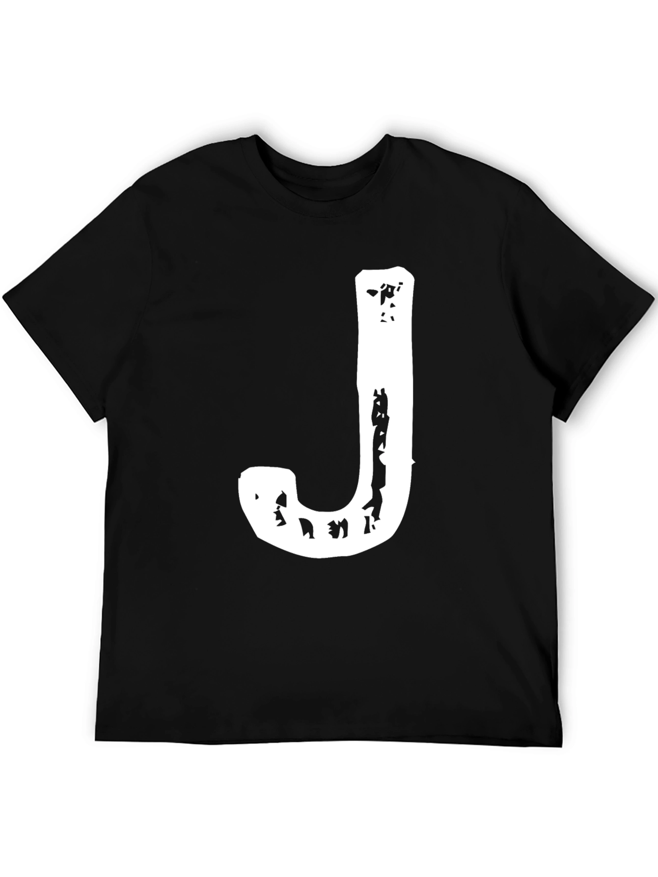 Black T-Shirt with Distressed White Letter J
